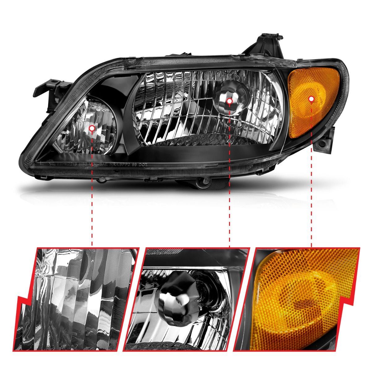 2001-2003 Mazda Protege Anzo Crystal Headlights Black