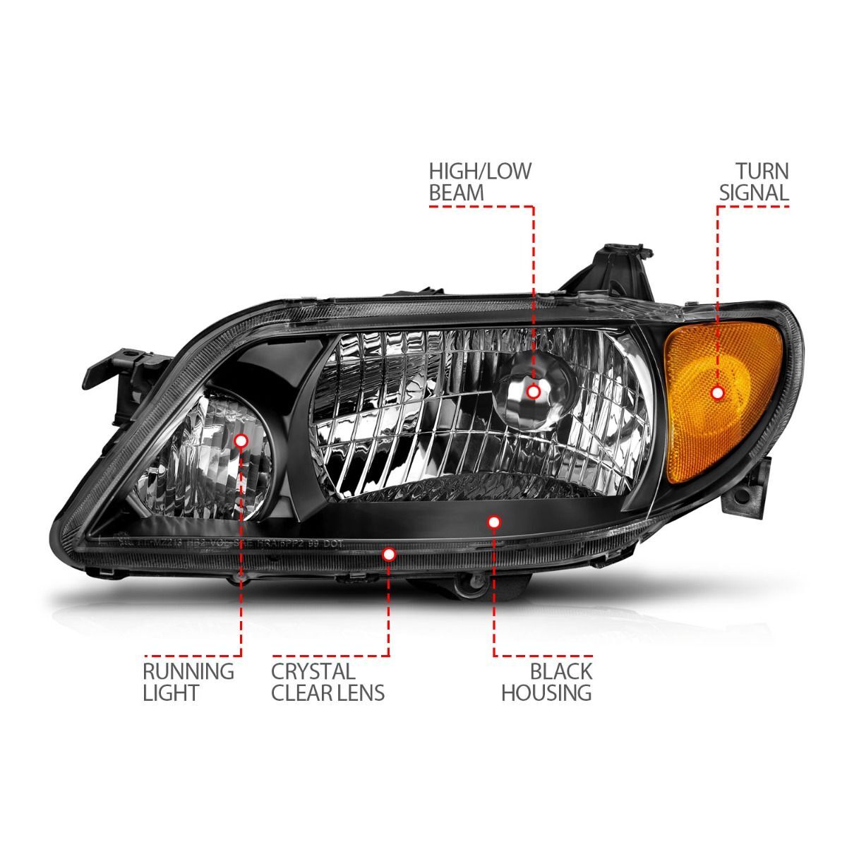 2001-2003 Mazda Protege Anzo Crystal Headlights Black