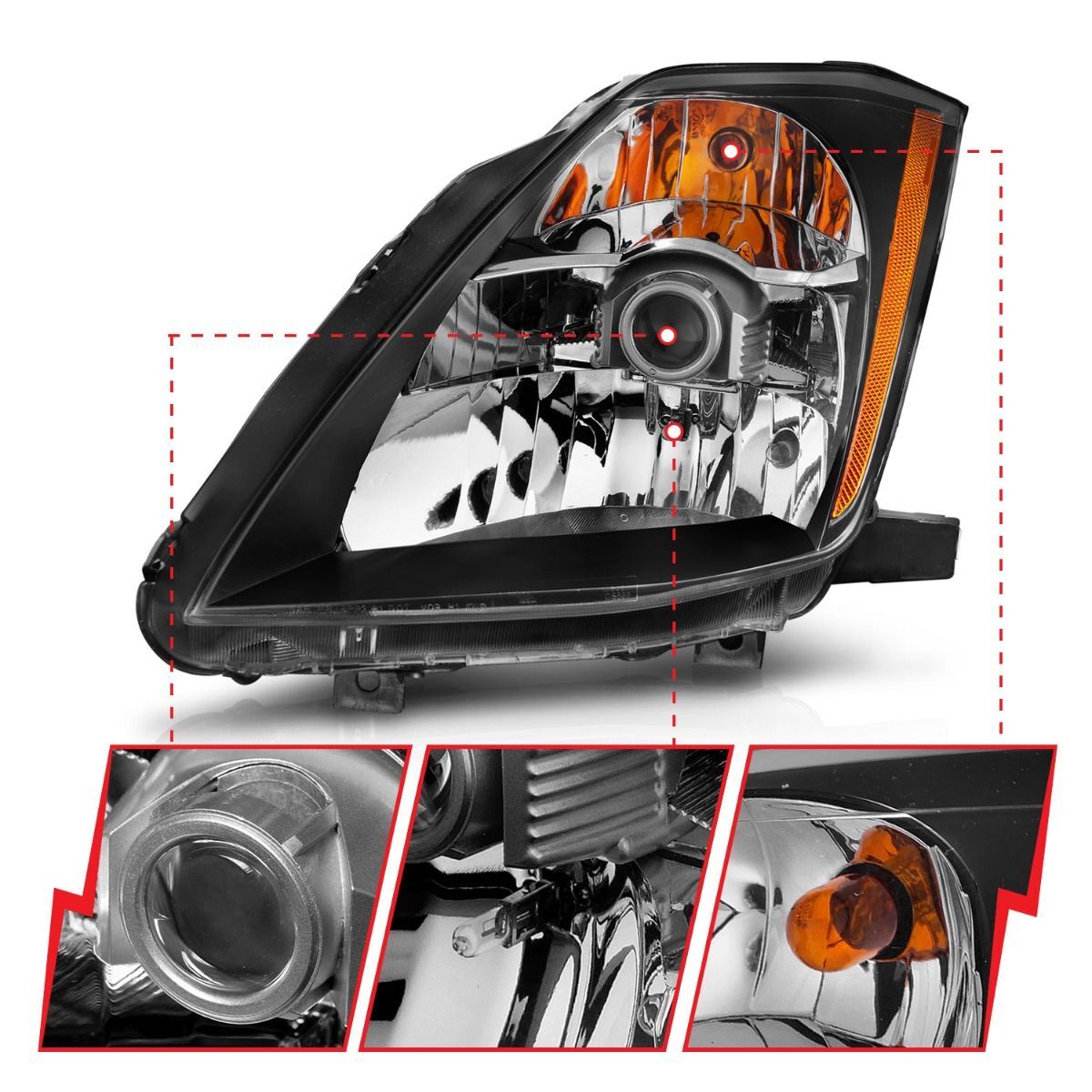 2003-2005 Nissan 350z Anzo Crystal Headlights Black