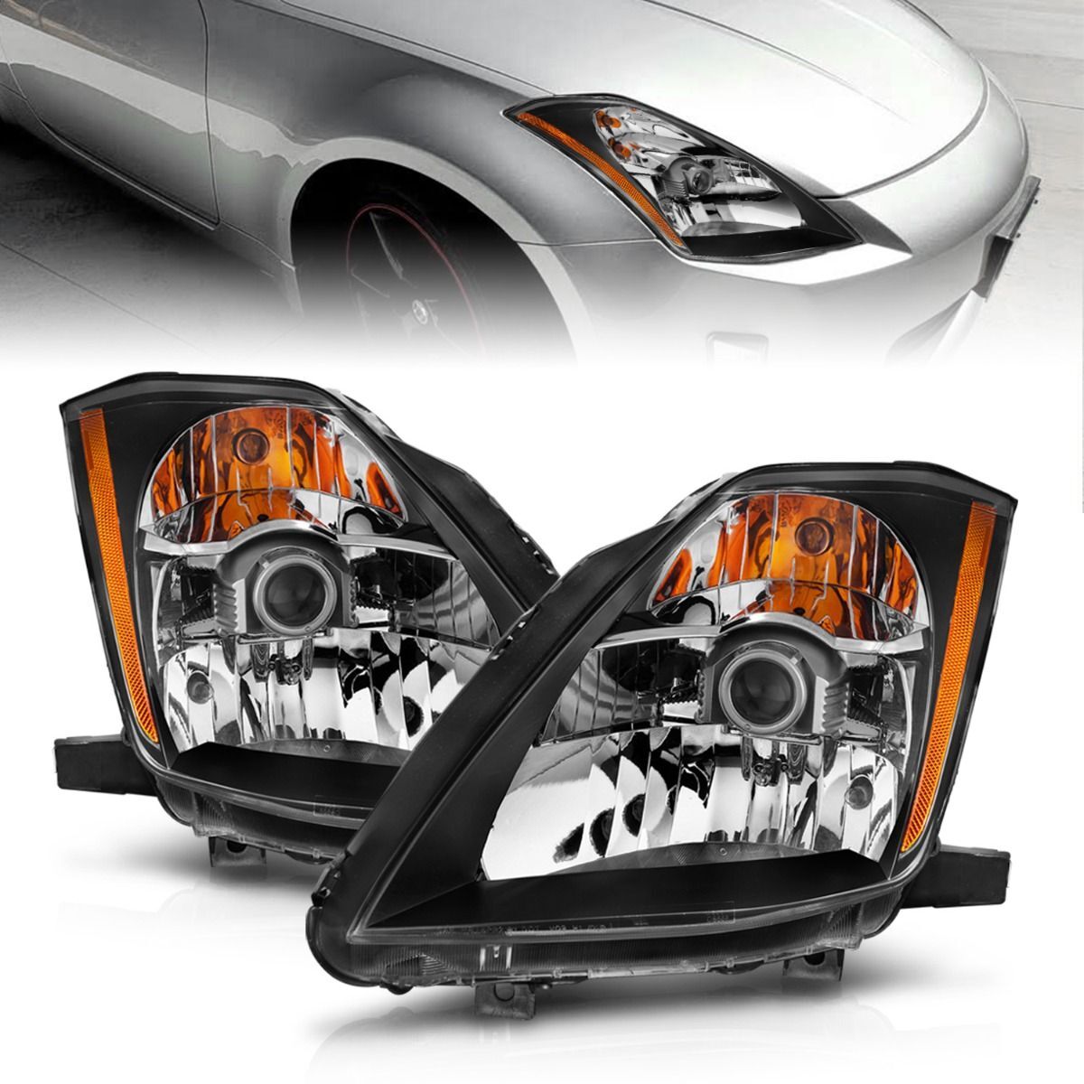 2003-2005 Nissan 350z Anzo Crystal Headlights Black - 121108
