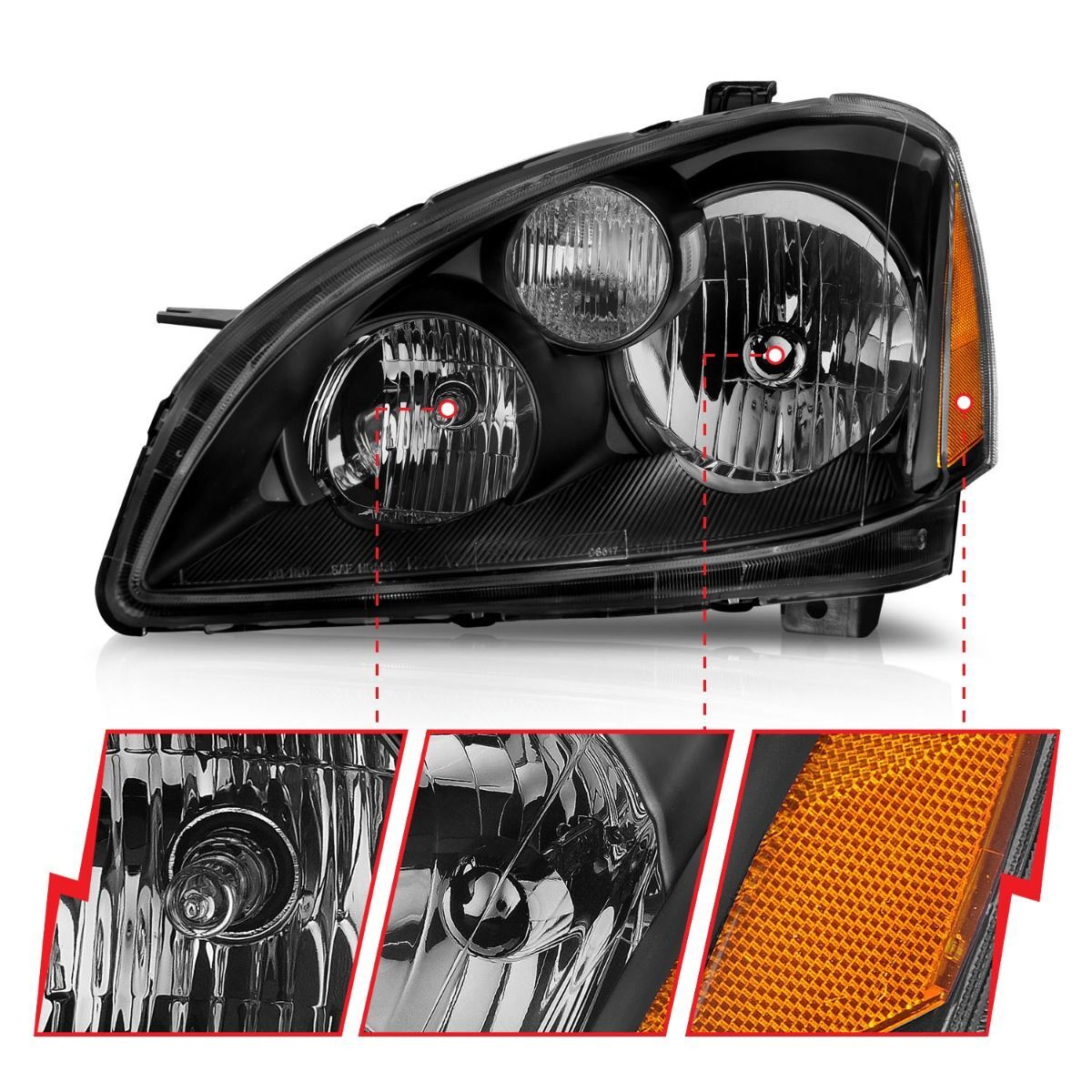 2002-2004 Nissan Altima Anzo Crystal Headlights Black