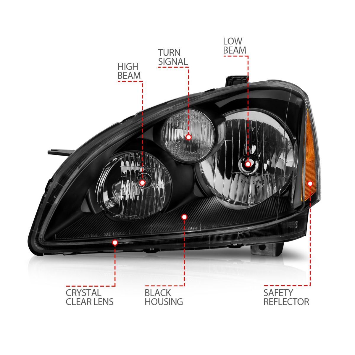 2002-2004 Nissan Altima Anzo Crystal Headlights Black