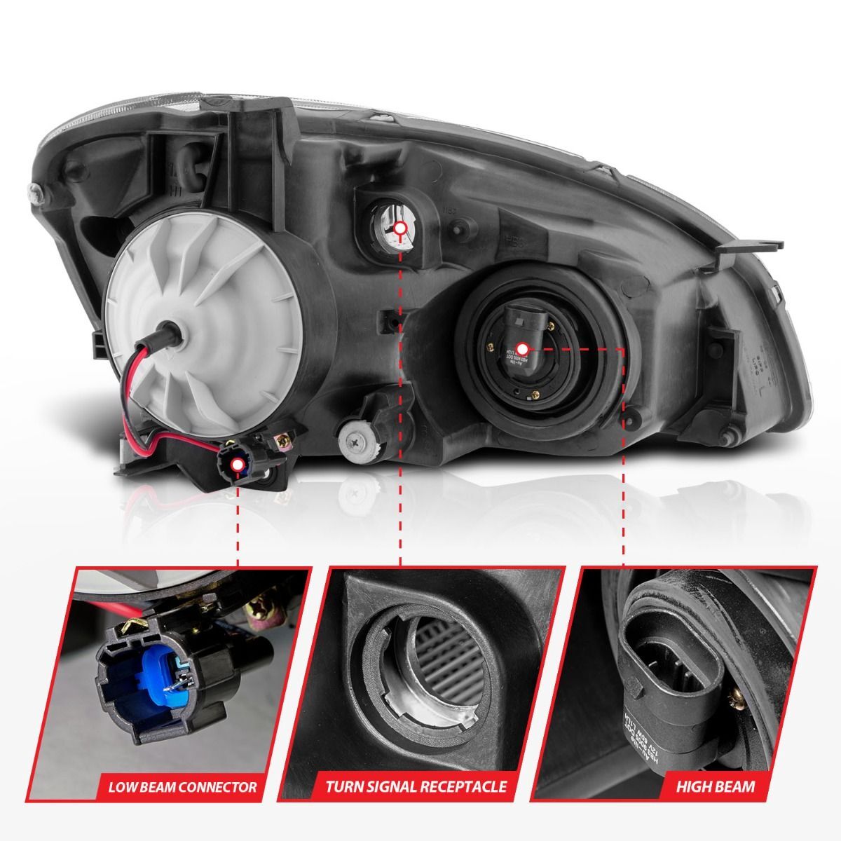 2002-2004 Nissan Altima Anzo Crystal Headlights Black