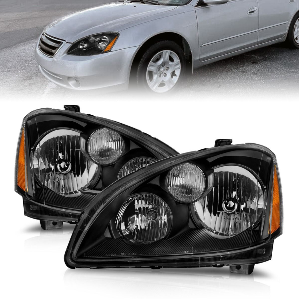 2002-2004 Nissan Altima Anzo Crystal Headlights Black - 121109