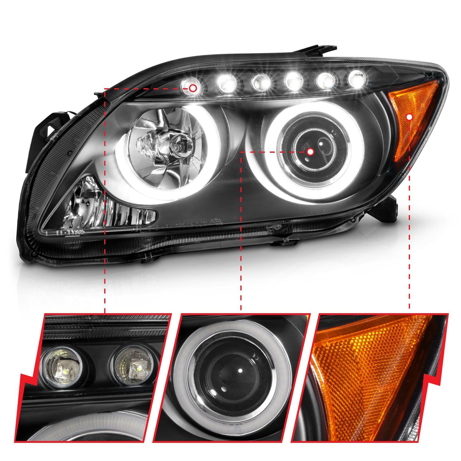 2005-2010 Scion tC Anzo Projector Headlights W/ Halo Black (SMD LED)