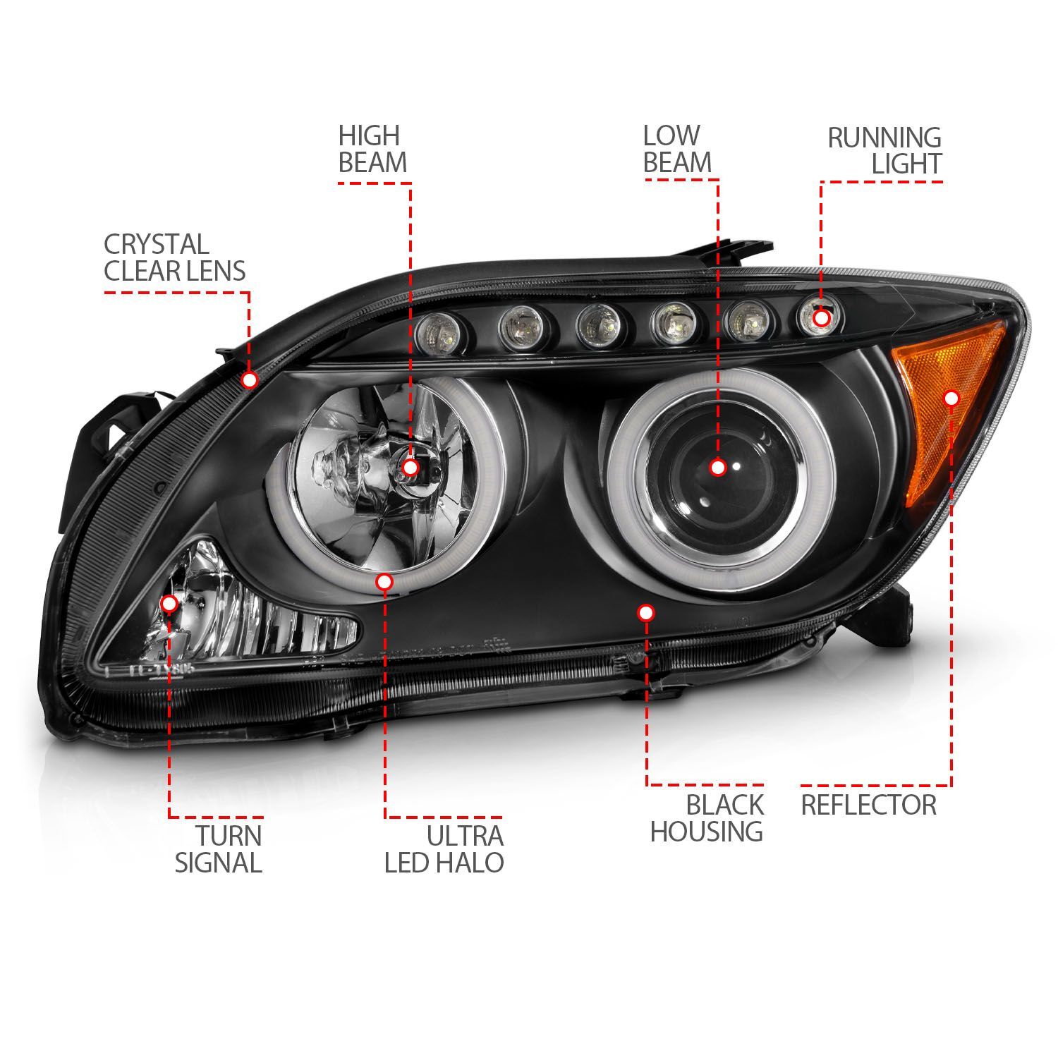 2005-2010 Scion tC Anzo Projector Headlights W/ Halo Black (SMD LED)