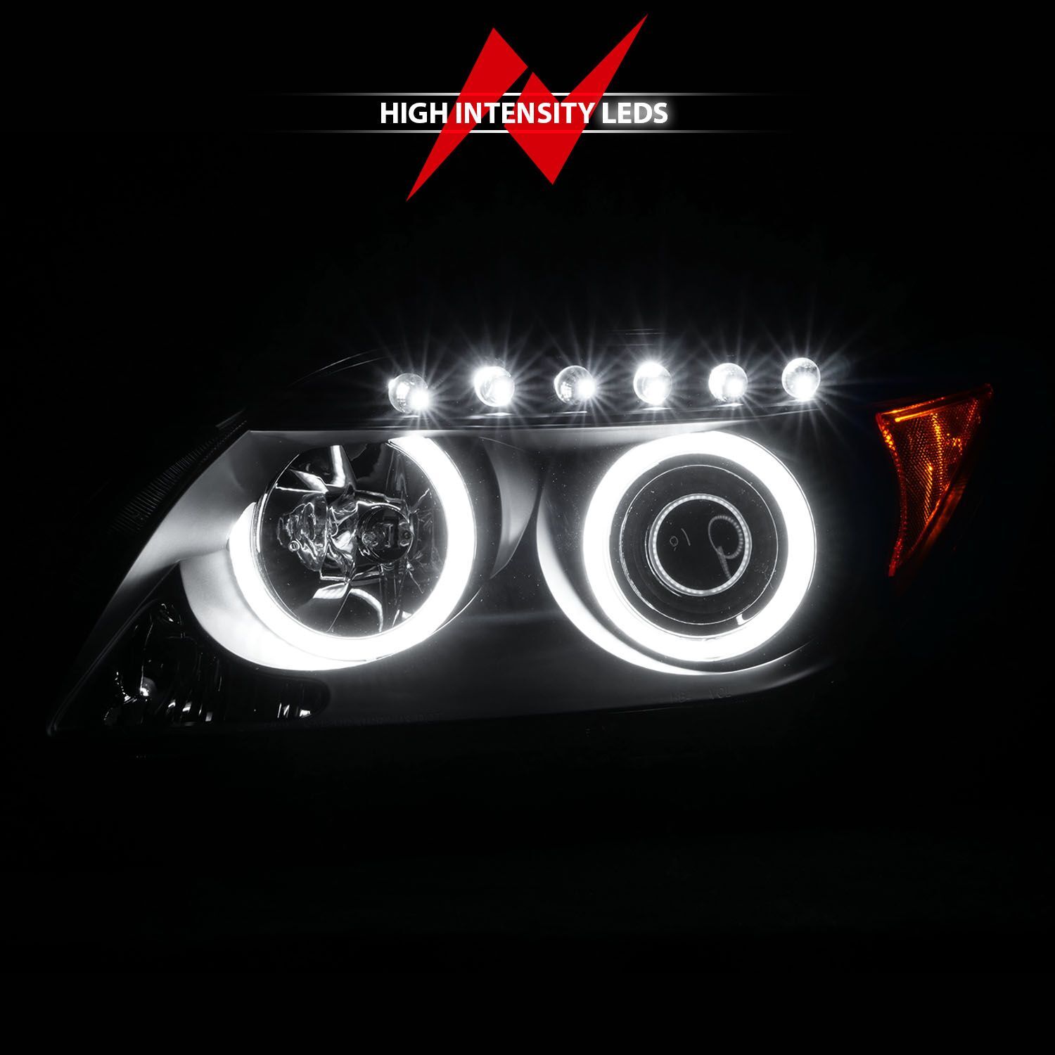 2005-2010 Scion tC Anzo Projector Headlights W/ Halo Black (SMD LED)