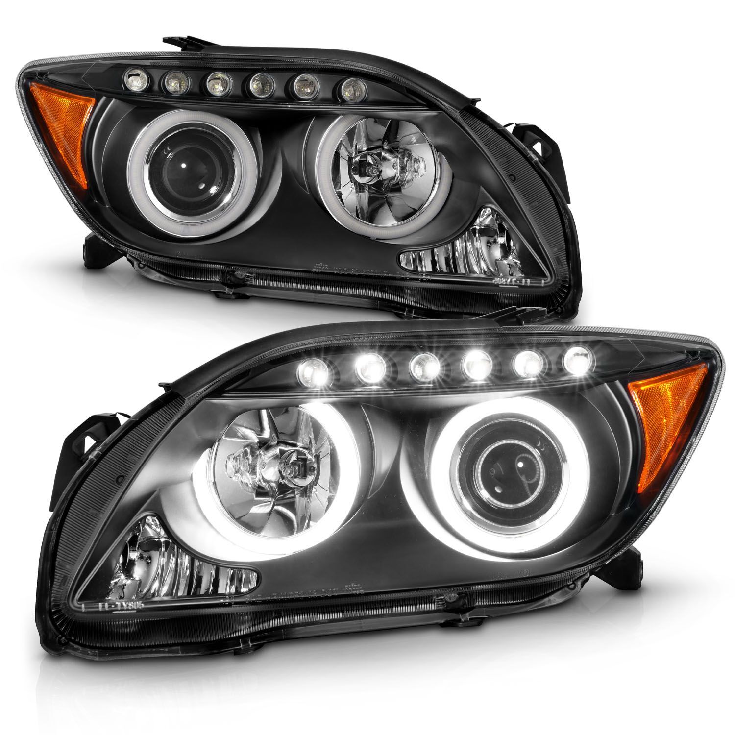 2005-2010 Scion tC Anzo Projector Headlights W/ Halo Black (SMD LED) - 121119