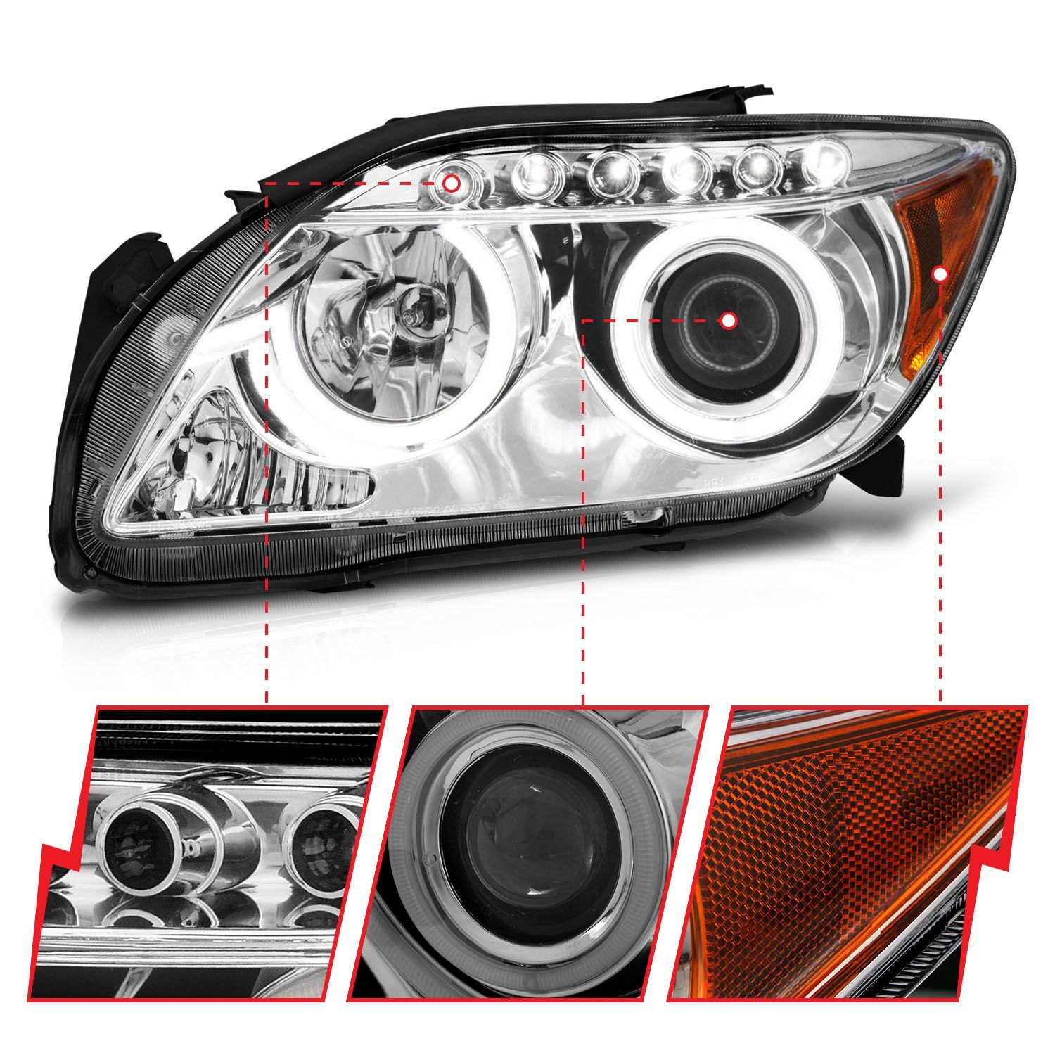 2005-2010 Scion tC Anzo Projector Headlights W/ Halo Chrome (SMD LED)