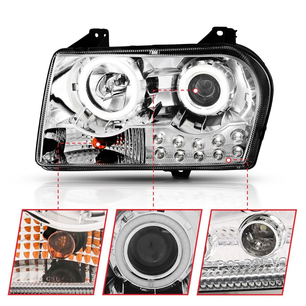 2005-2010 Chrysler 300 Anzo Projector Headlights W/ Halo Chrome