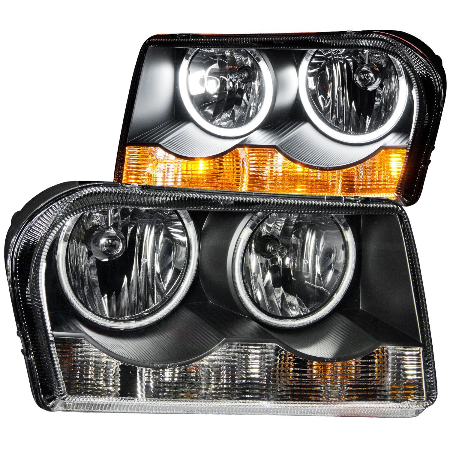 2005-2010 Chrysler 300 Anzo Crystal Headlights W/ Halo Black (SMD LED) - 121138