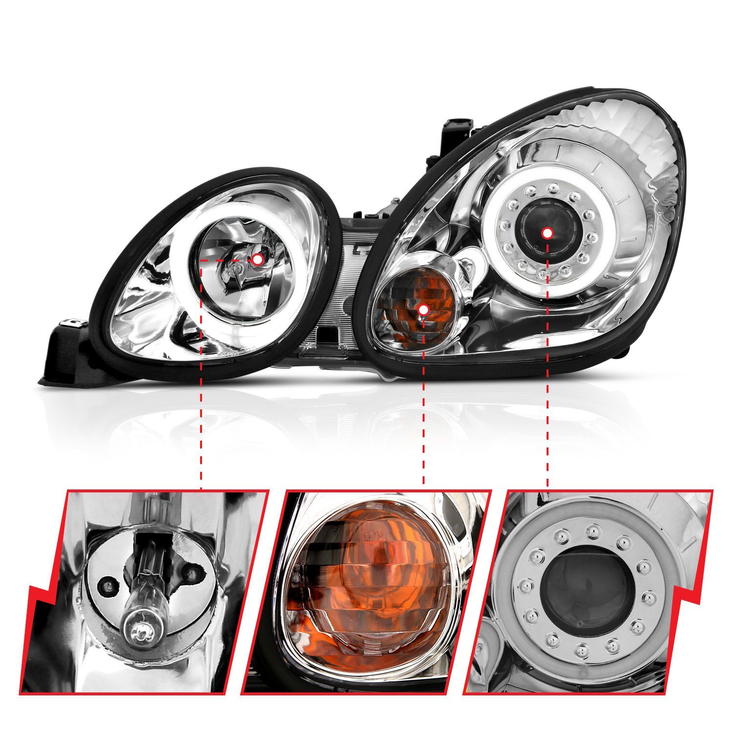 1998-2005 Lexus GS300/GS400/GS430 Anzo Projector Headlights W/ Halo Chrome