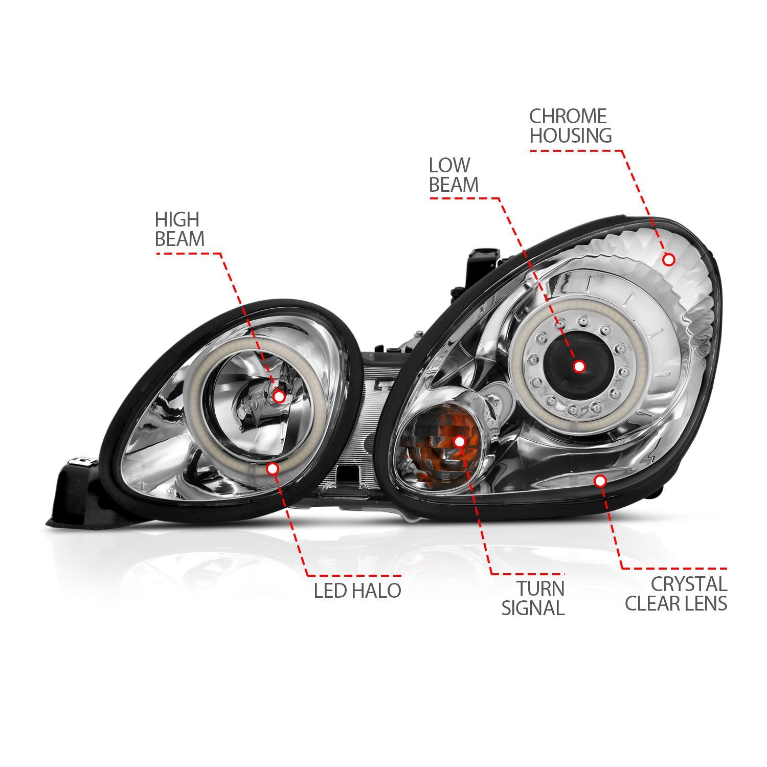 1998-2005 Lexus GS300/GS400/GS430 Anzo Projector Headlights W/ Halo Chrome