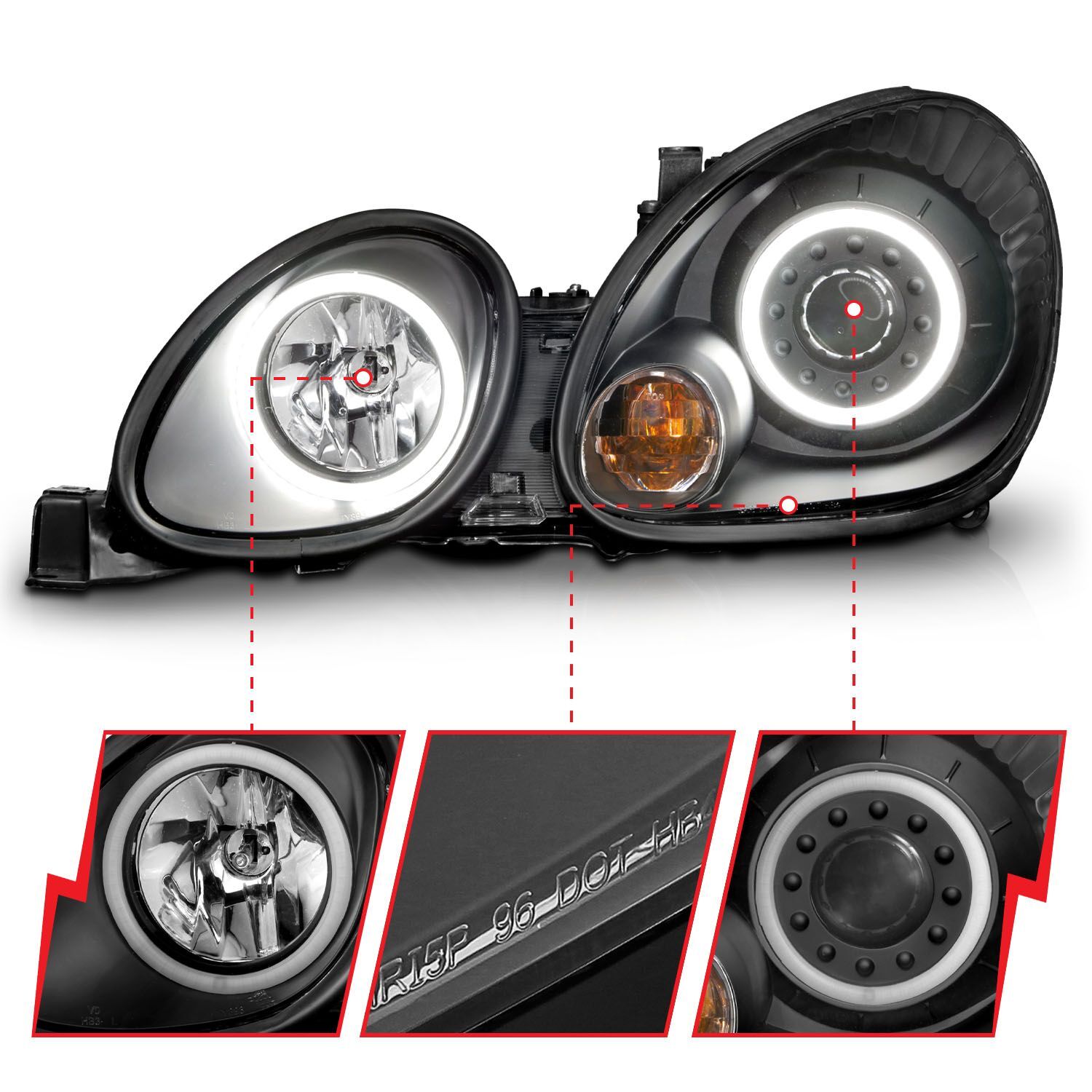 1998-2005 Lexus GS300/GS400/GS430 Anzo Projector Headlights W/ Halo Black
