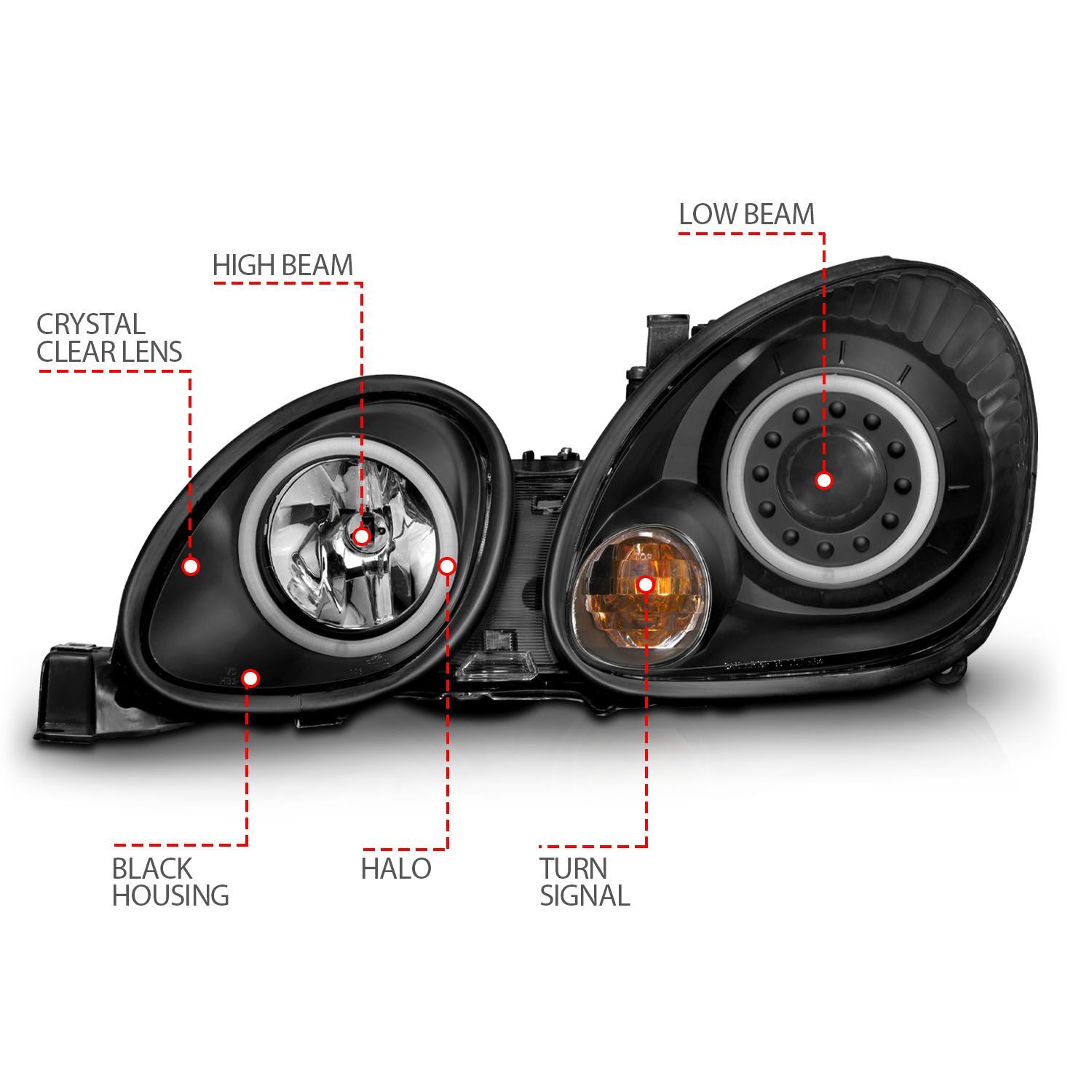 1998-2005 Lexus GS300/GS400/GS430 Anzo Projector Headlights W/ Halo Black