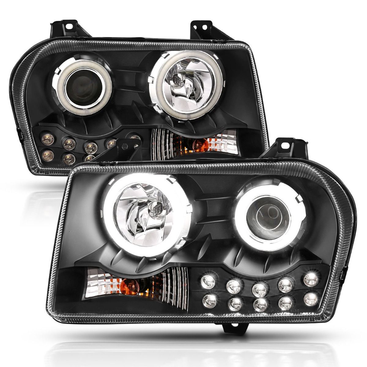 2005-2010 Chrysler 300 Anzo Projector Headlights W/ Halo Black