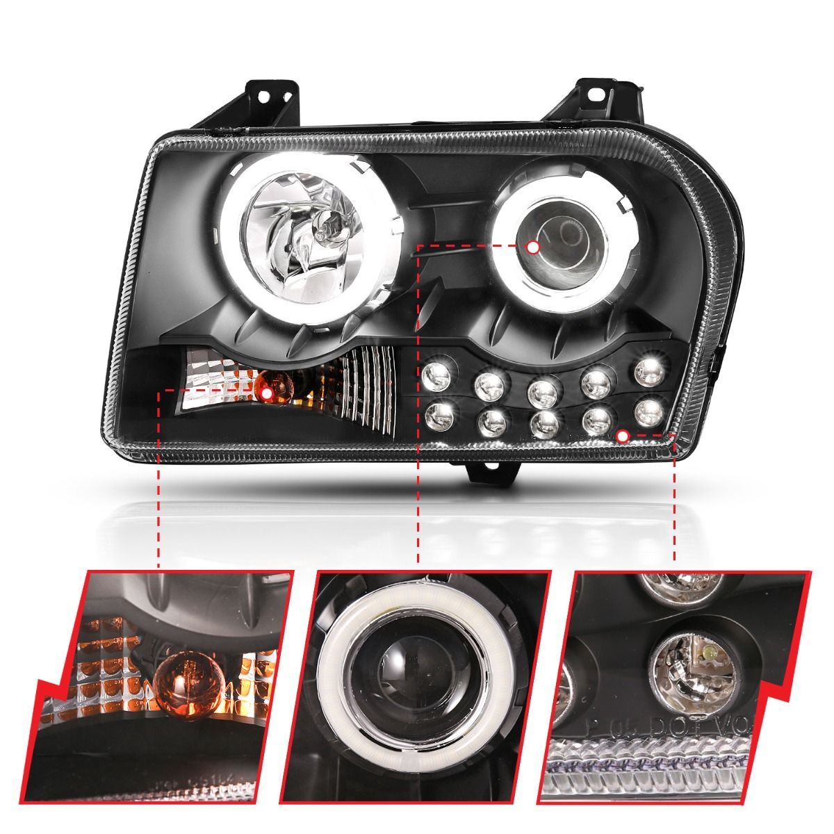2005-2010 Chrysler 300 Anzo Projector Headlights W/ Halo Black