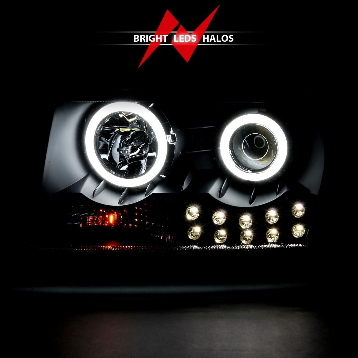 2005-2010 Chrysler 300 Anzo Projector Headlights W/ Halo Black