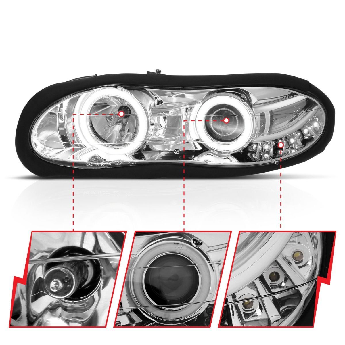 1998-2002 Chevrolet Camaro Anzo Projector Headlights W/ Halo Chrome