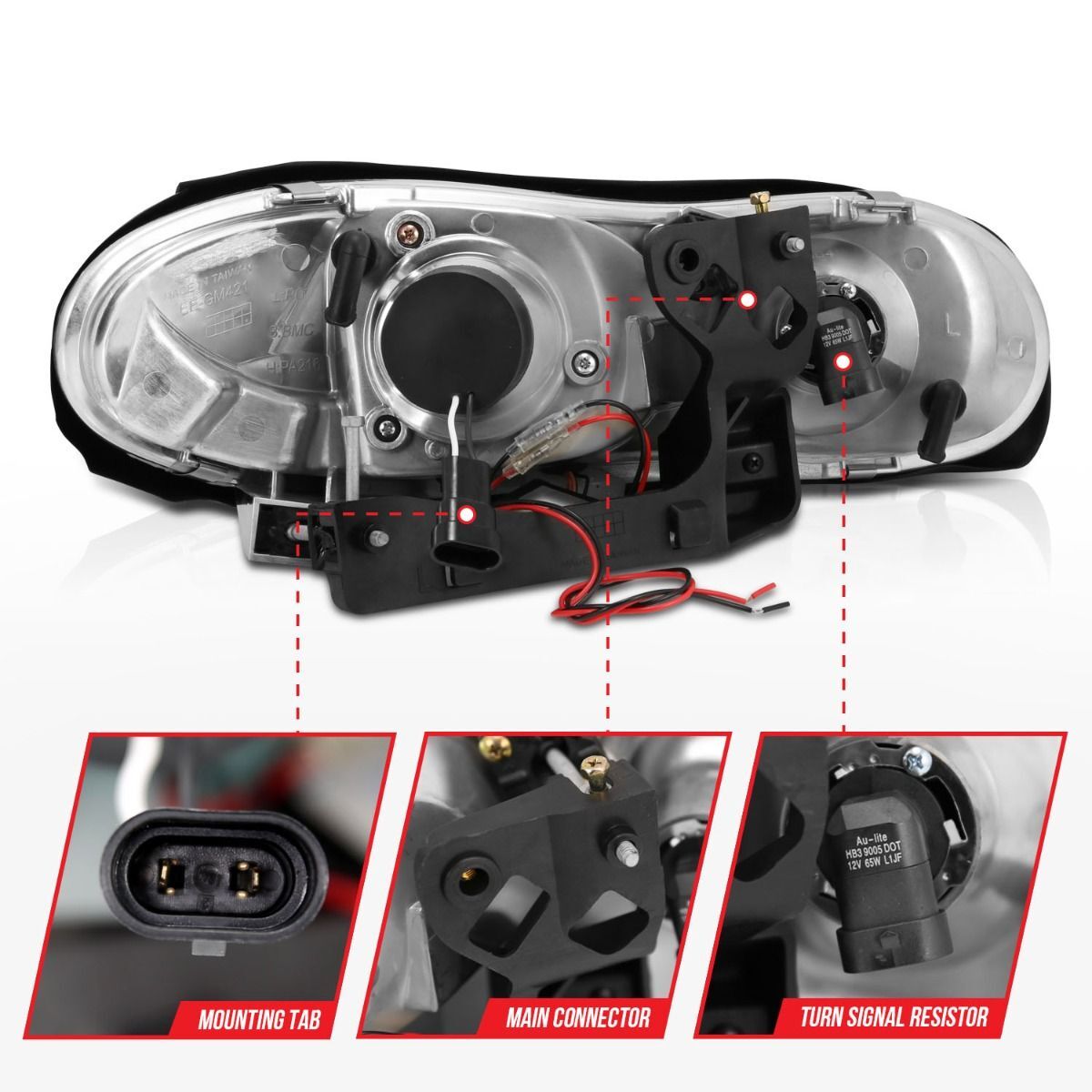 1998-2002 Chevrolet Camaro Anzo Projector Headlights W/ Halo Chrome