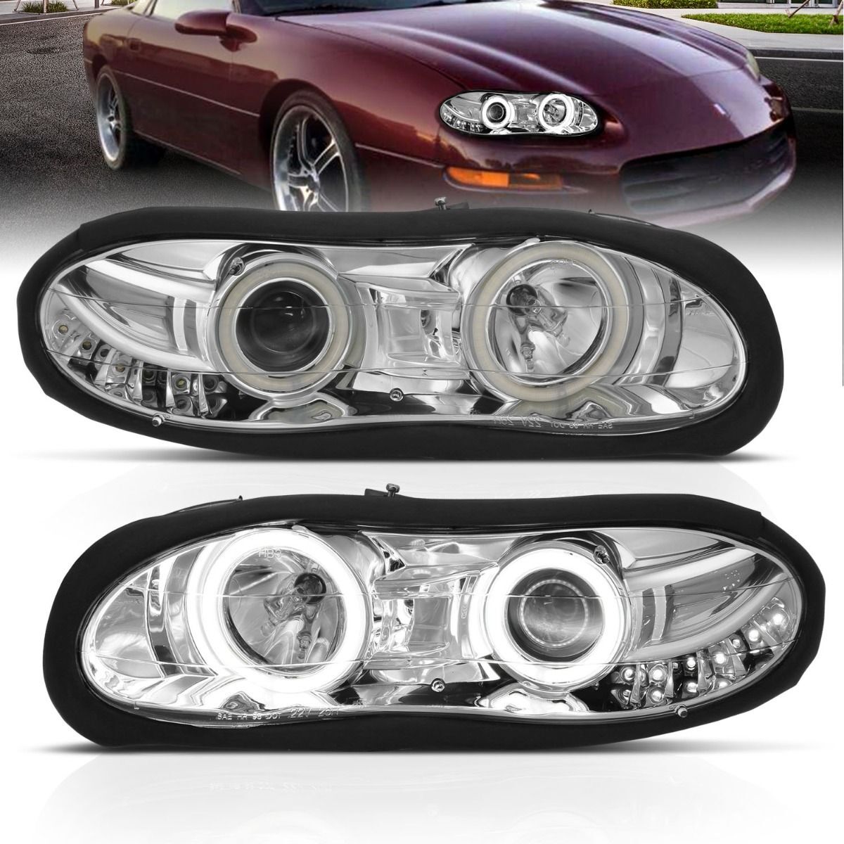 1998-2002 Chevrolet Camaro Anzo Projector Headlights W/ Halo Chrome - 121159