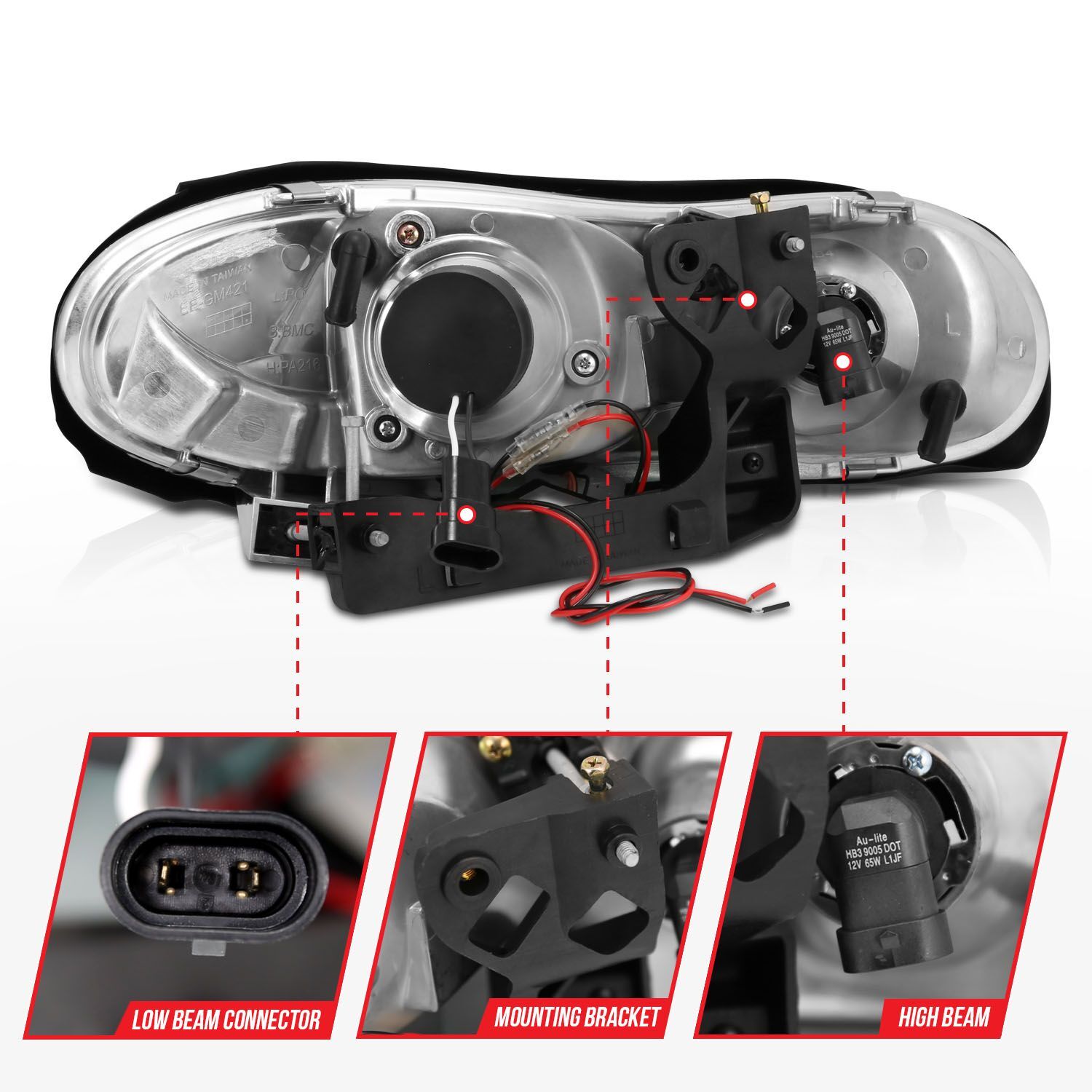 1998-2002 Chevrolet Camaro Anzo Projector Headlights W/ Halo Black