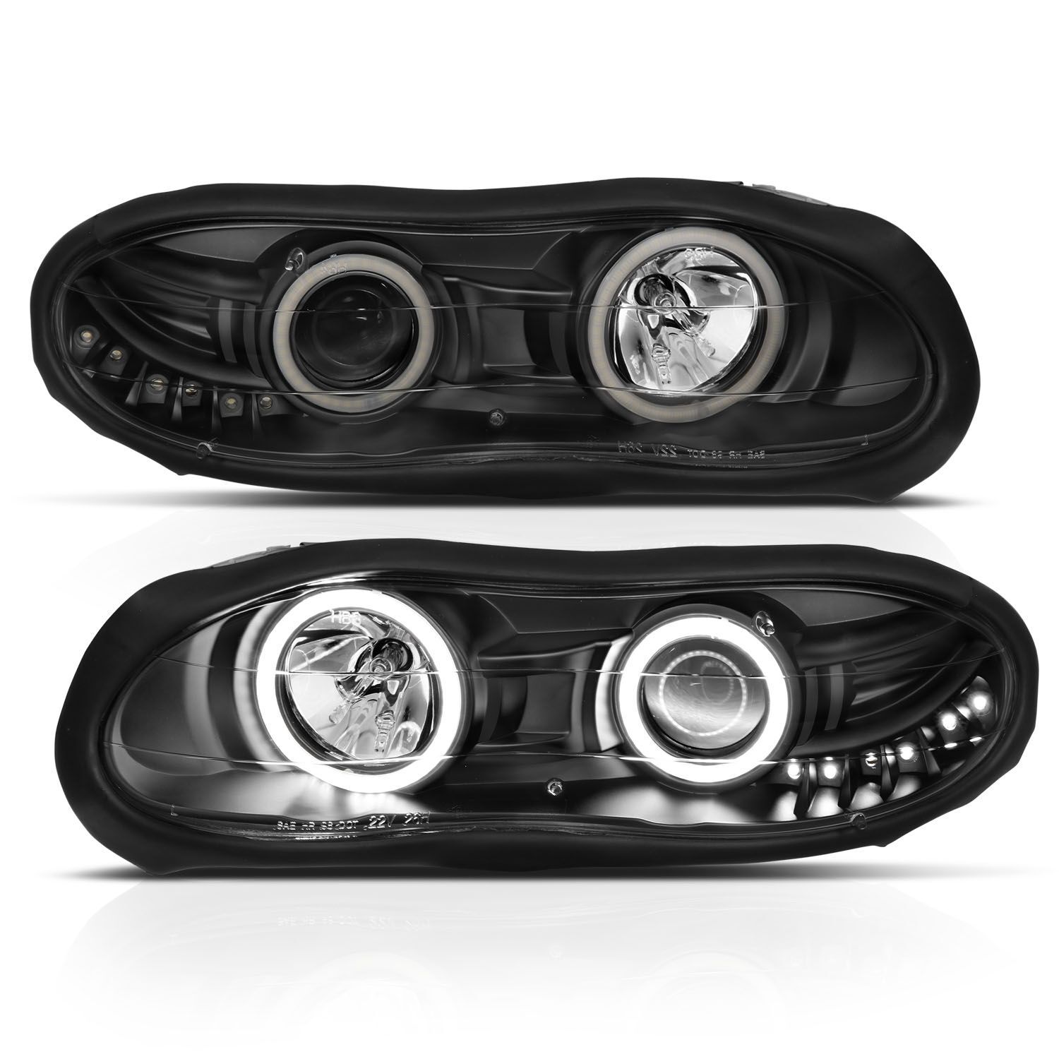 1998-2002 Chevrolet Camaro Anzo Projector Headlights W/ Halo Black - 121160