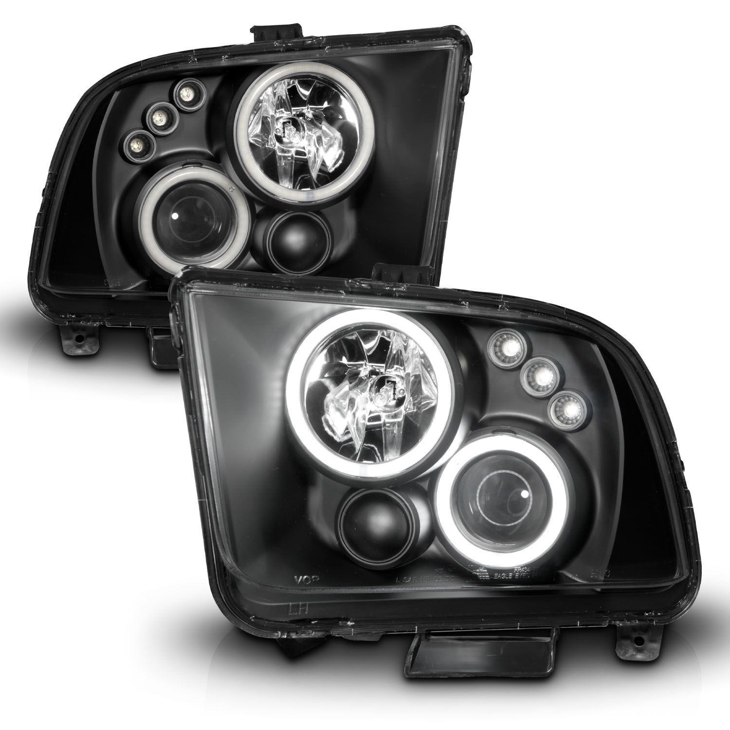 2005-2009 Ford Mustang Anzo Projector Headlights W/ Halo Black - 121166