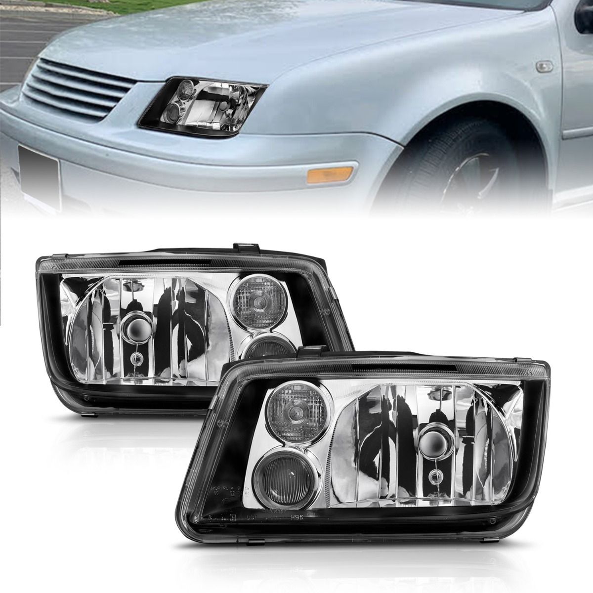 1999-2005 Volkswagen Jetta MK4 Anzo Crystal Headlights Black W/O Bulbs - 121169