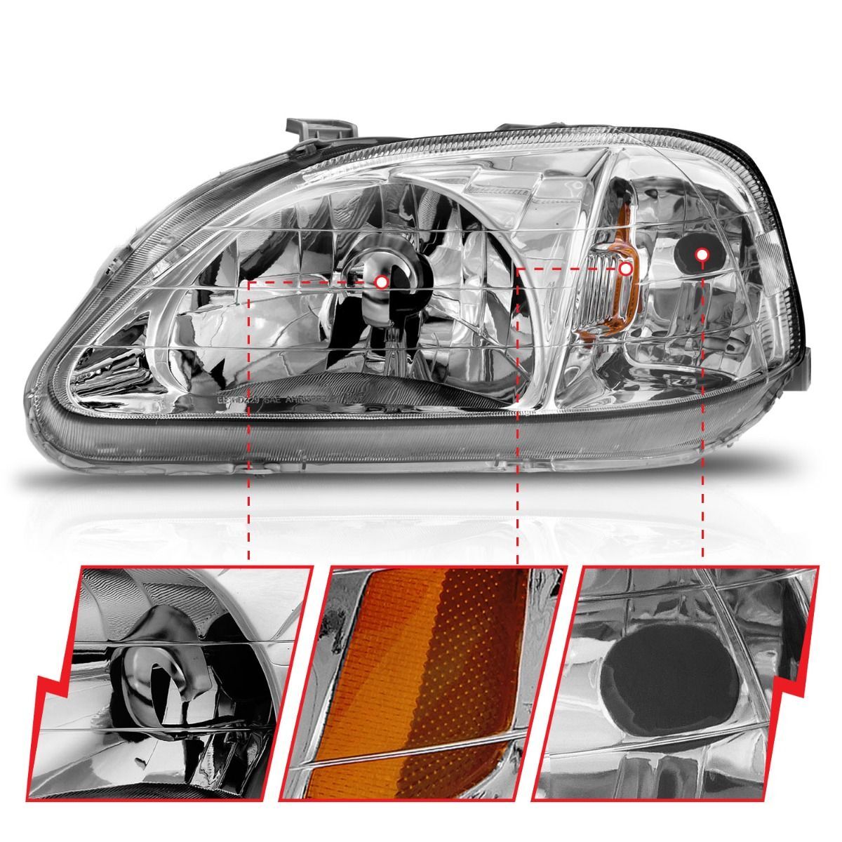 1999-2000 Honda Civic Anzo Crystal Headlights Chrome