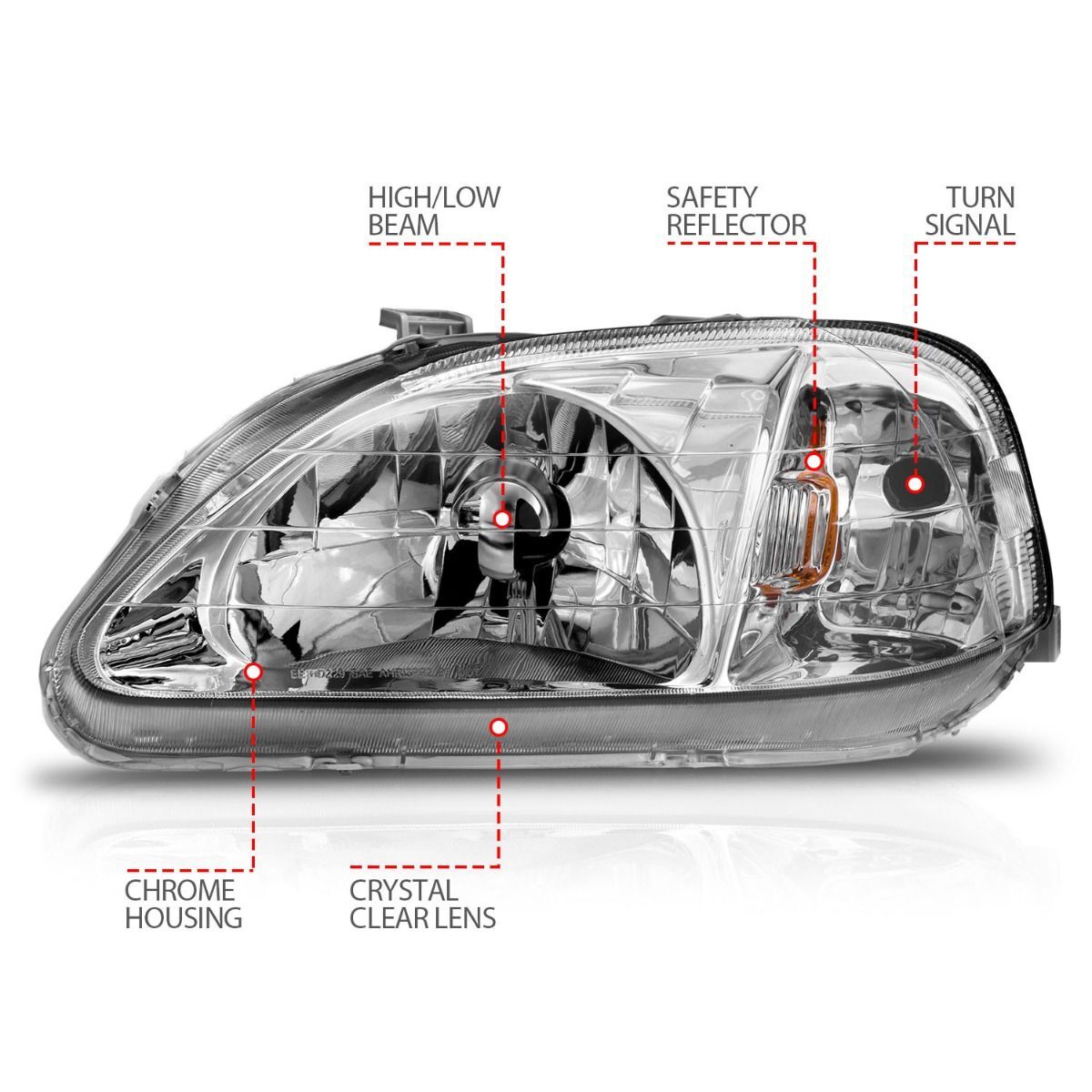 1999-2000 Honda Civic Anzo Crystal Headlights Chrome