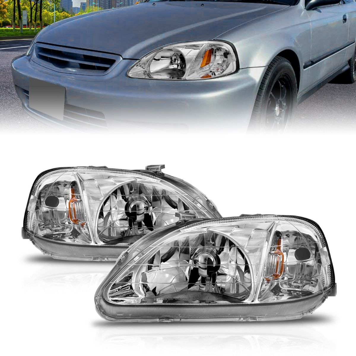 1999-2000 Honda Civic Anzo Crystal Headlights Chrome - 121179