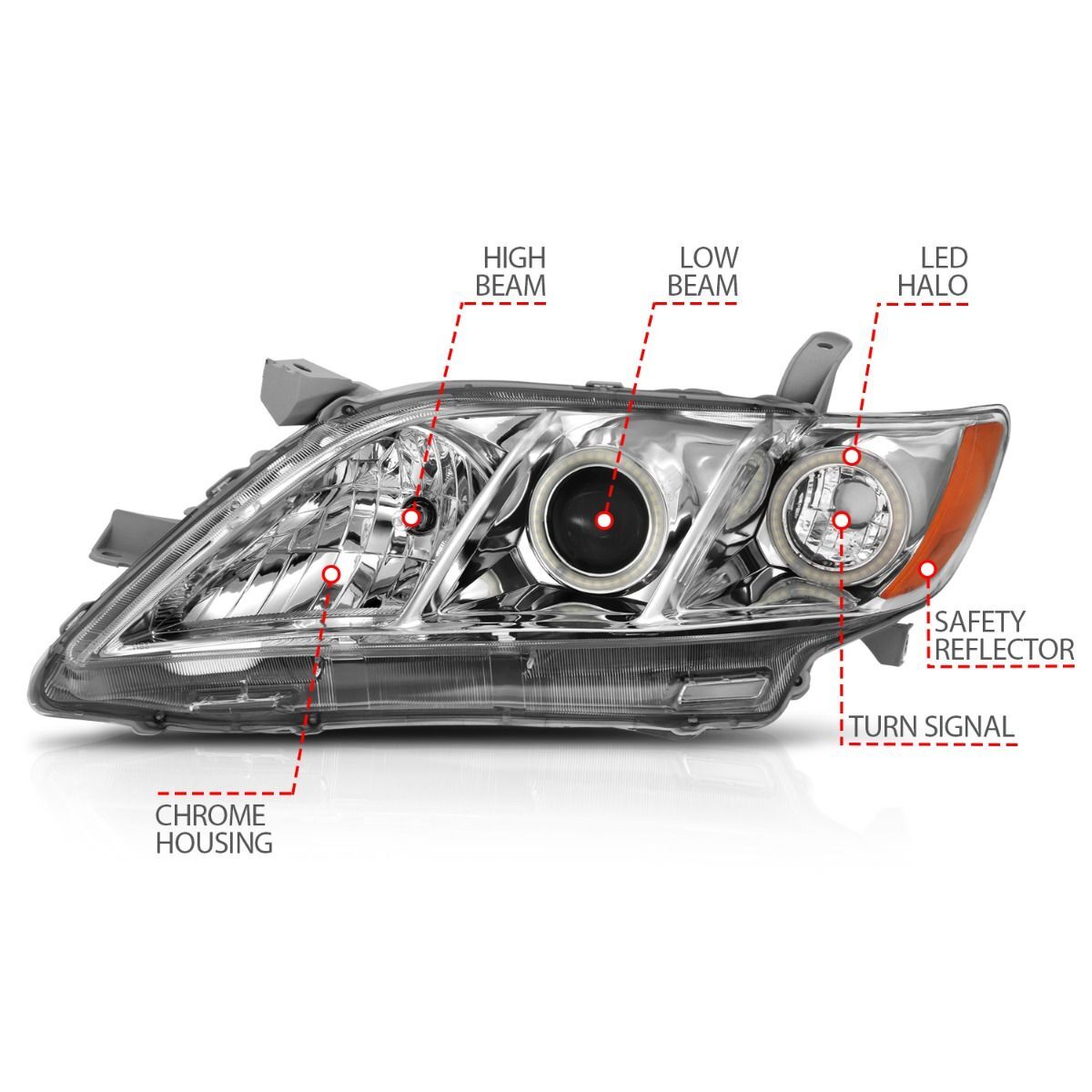 2007-2009 Toyota Camry Anzo Projector Headlights W/ Halo Chrome
