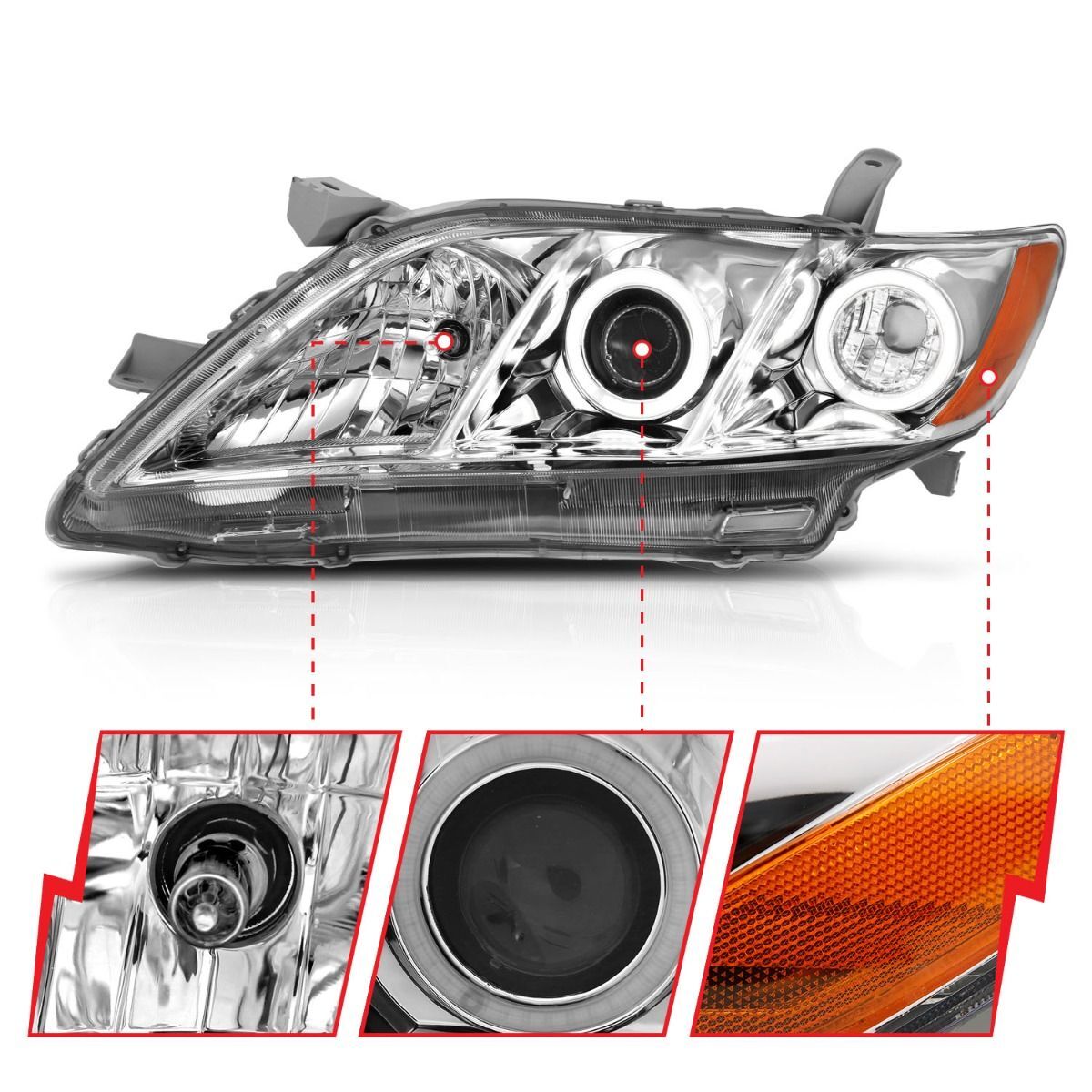 2007-2009 Toyota Camry Anzo Projector Headlights W/ Halo Chrome
