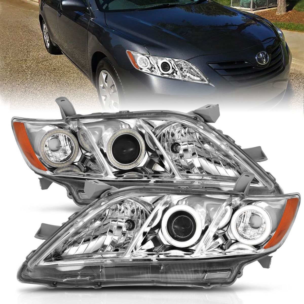 2007-2009 Toyota Camry Anzo Projector Headlights W/ Halo Chrome - 121180