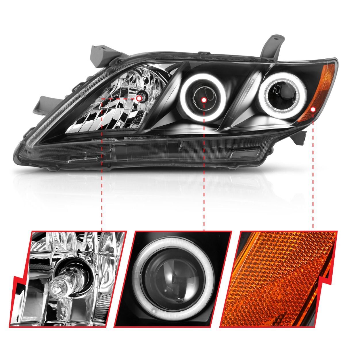 2007-2009 Toyota Camry Anzo Projector Headlights W/ Halo Black