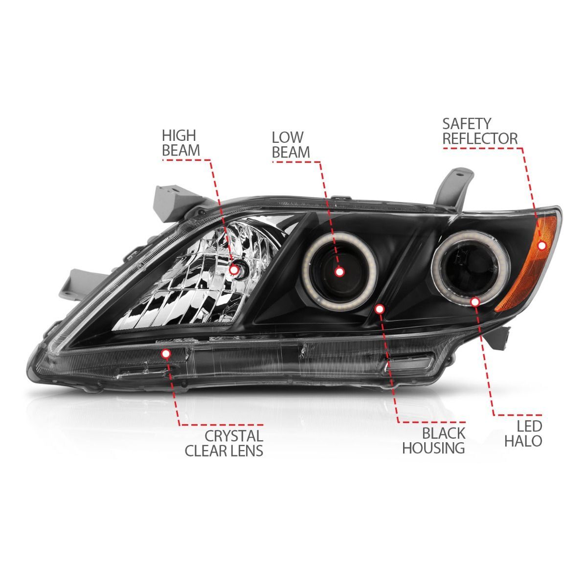 2007-2009 Toyota Camry Anzo Projector Headlights W/ Halo Black