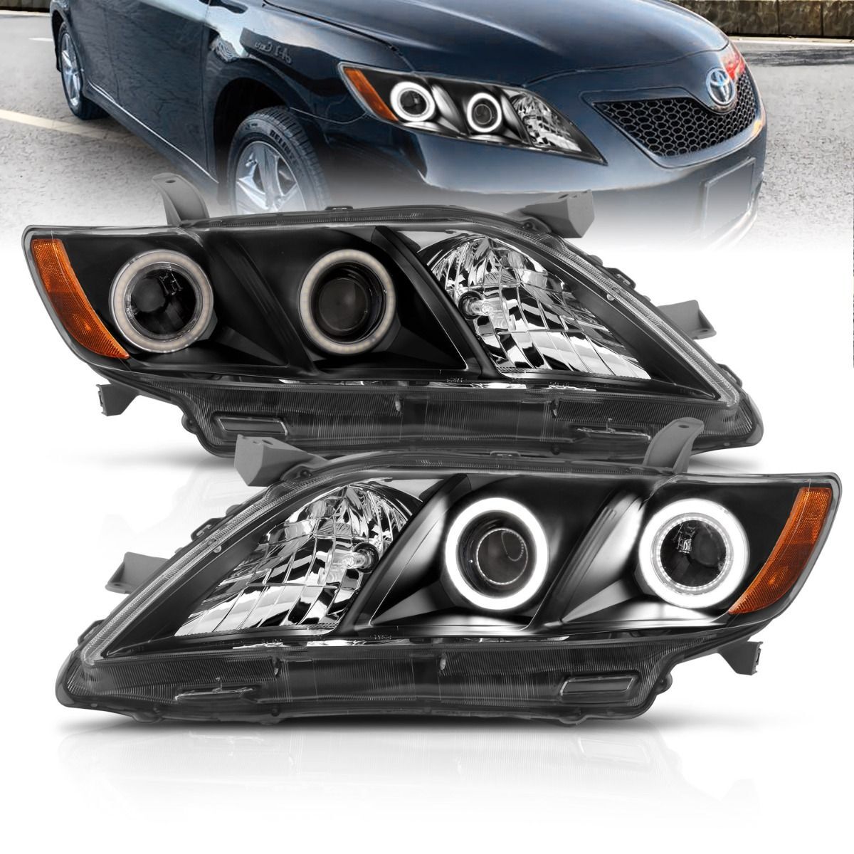 2007-2009 Toyota Camry Anzo Projector Headlights W/ Halo Black - 121181