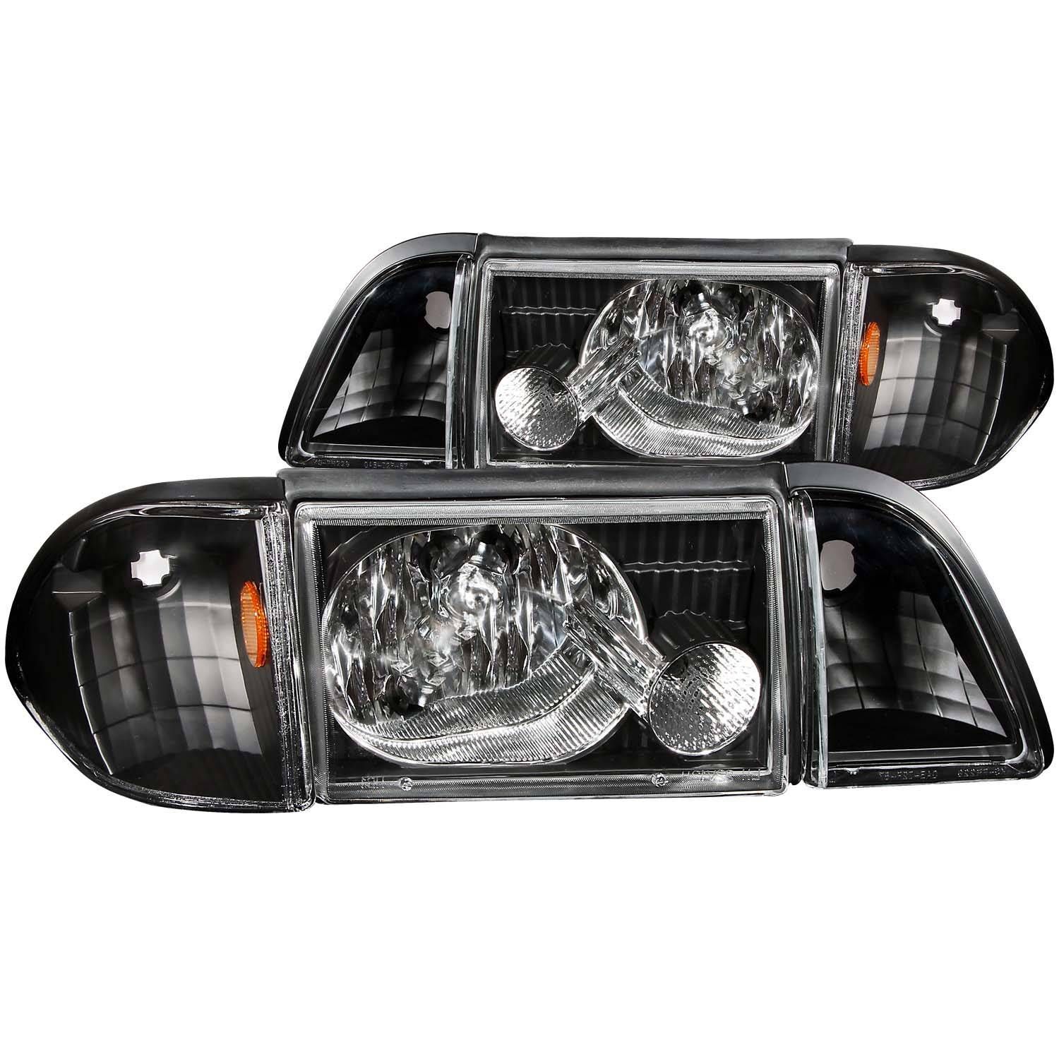 1987-1993 Ford Mustang Anzo Crystal Headlights Black W/ Corner Lights 2PC - 121192