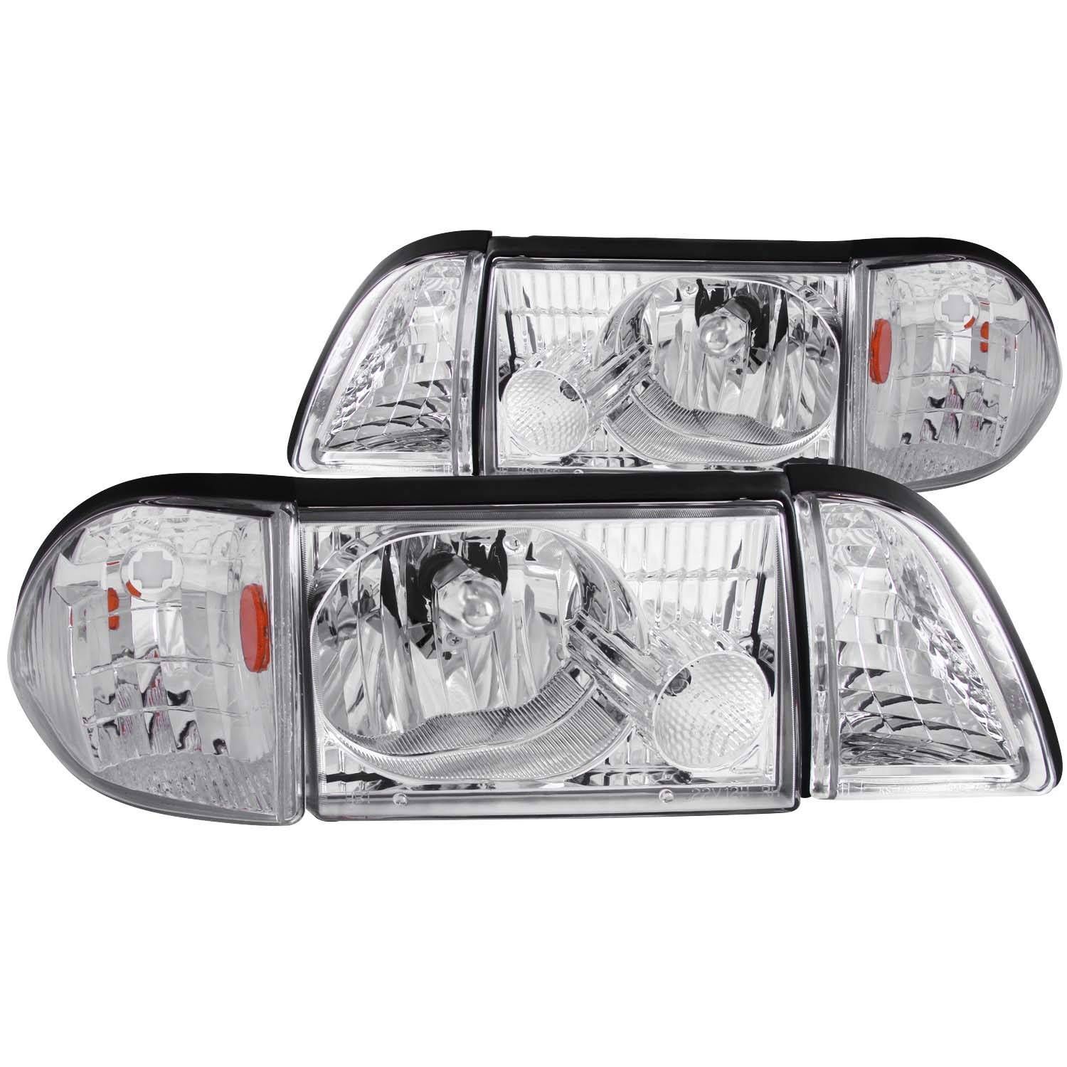 1987-1993 Ford Mustang Anzo Crystal Headlights Chrome W/ Corner Lights 2PC - 121195
