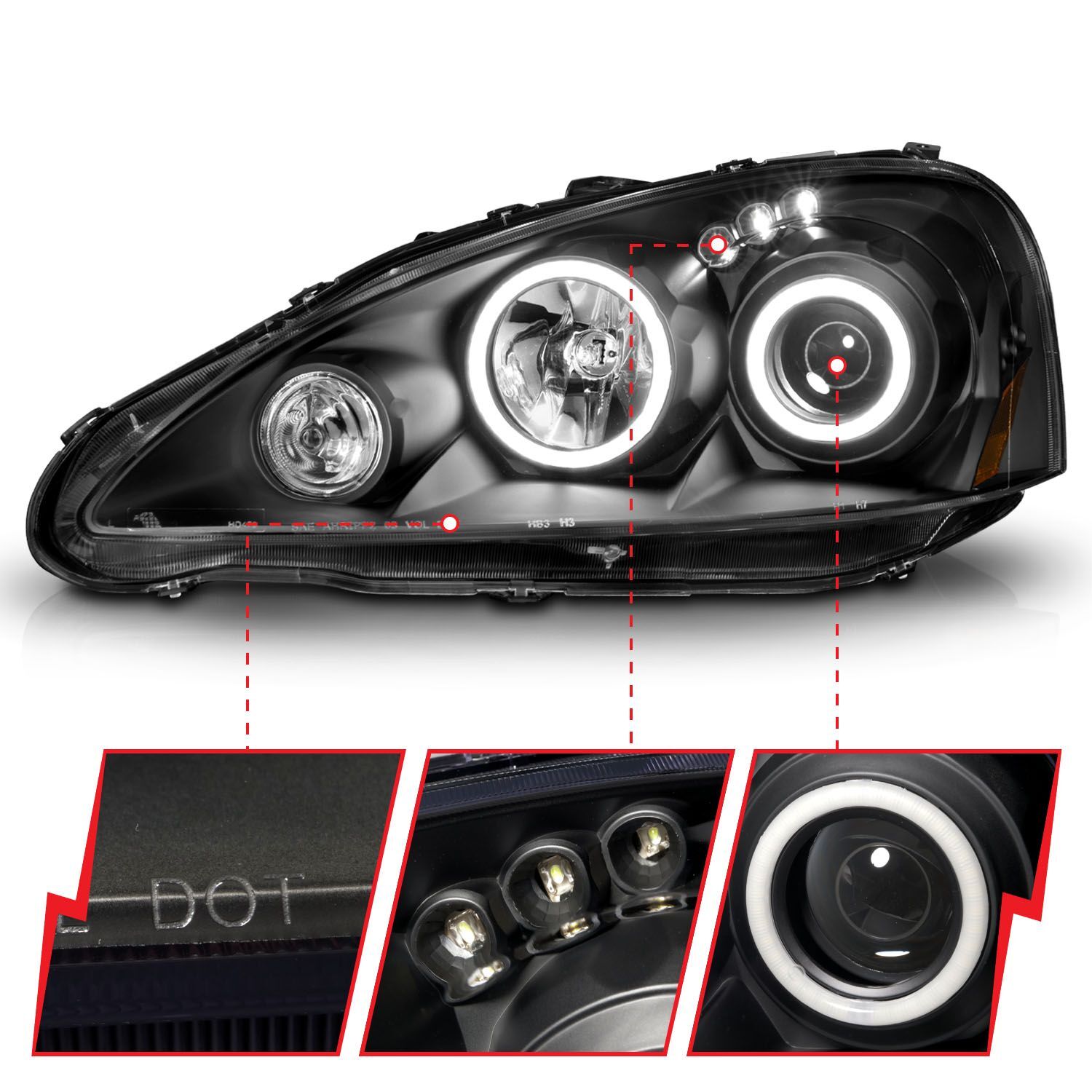 2005-2006 Acura RSX Anzo Projector Headlights W/ Halo Black