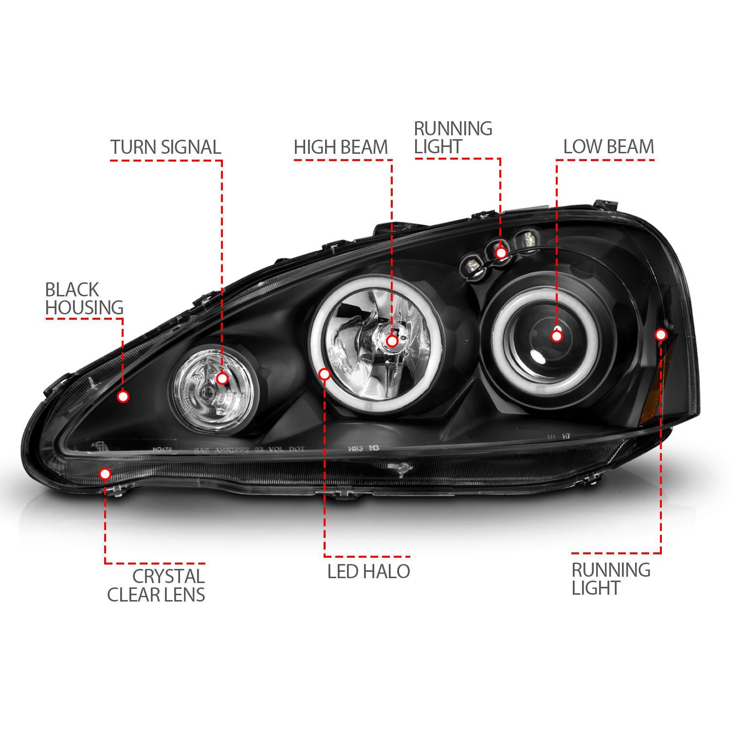 2005-2006 Acura RSX Anzo Projector Headlights W/ Halo Black