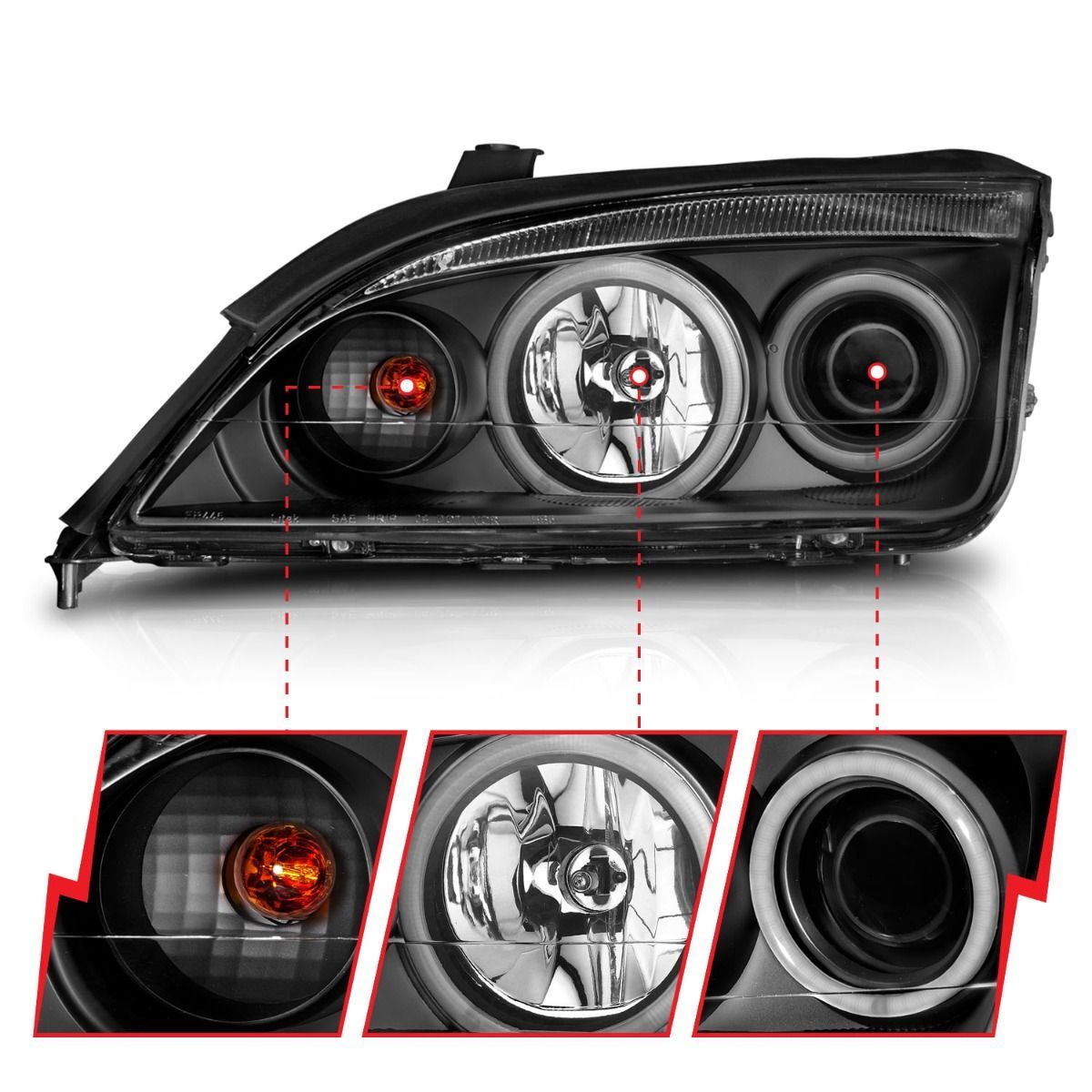 2005-2007 Ford Focus ZX3/ZX4/ZX5 Anzo Projector Headlights W/ Halo Black