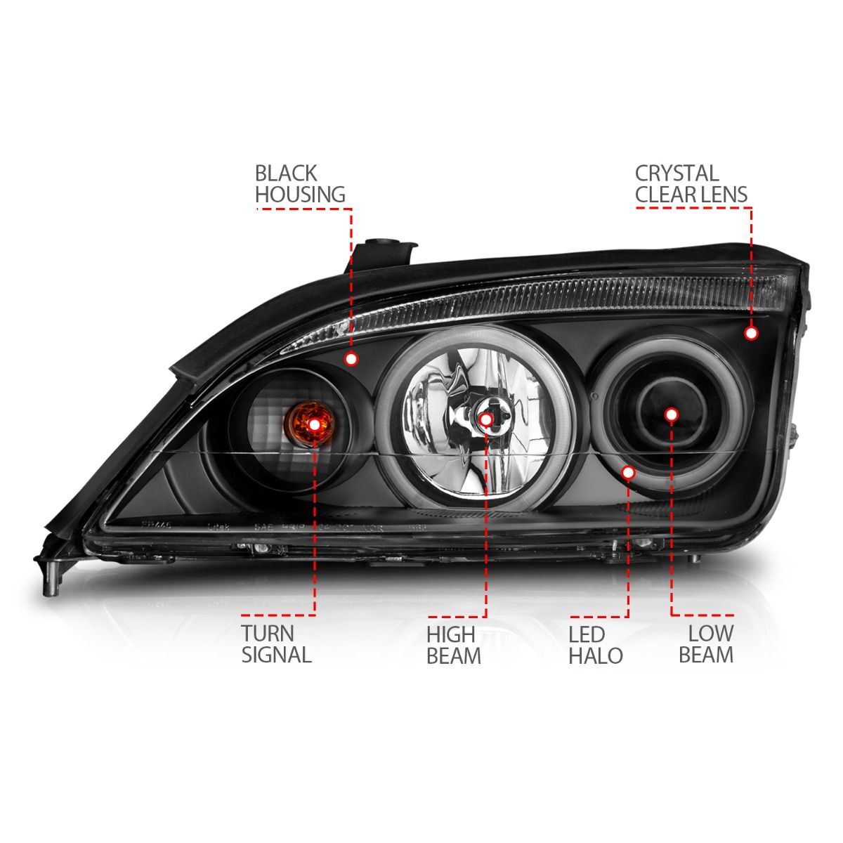 2005-2007 Ford Focus ZX3/ZX4/ZX5 Anzo Projector Headlights W/ Halo Black