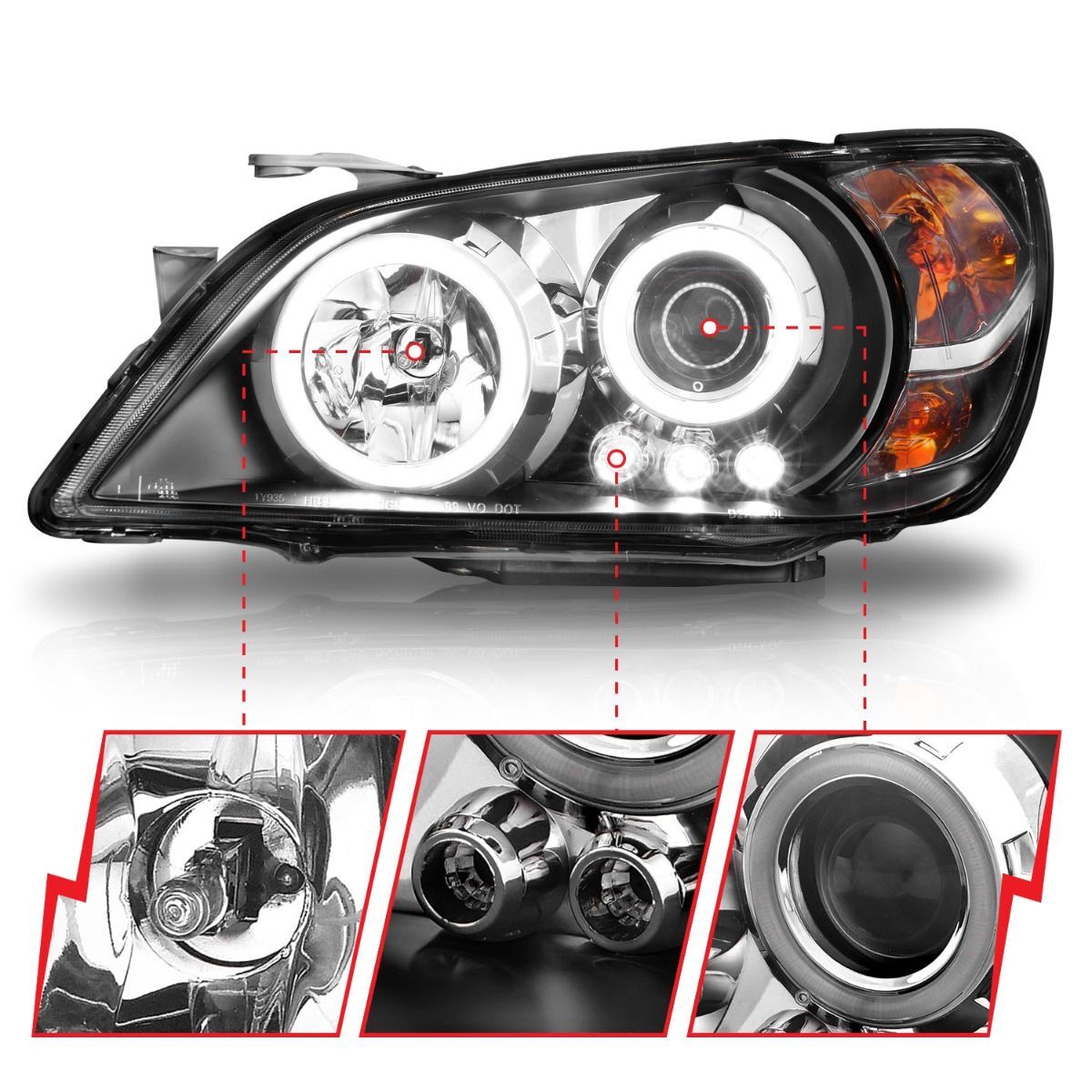 2001-2005 Lexus IS300 Anzo Projector Headlights W/ Halo Black