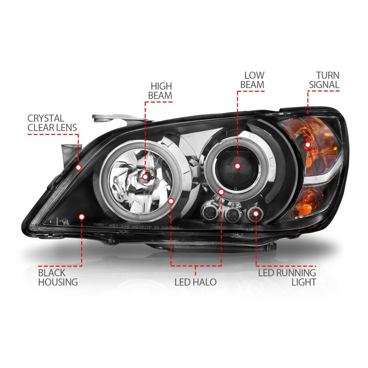 2001-2005 Lexus IS300 Anzo Projector Headlights W/ Halo Black