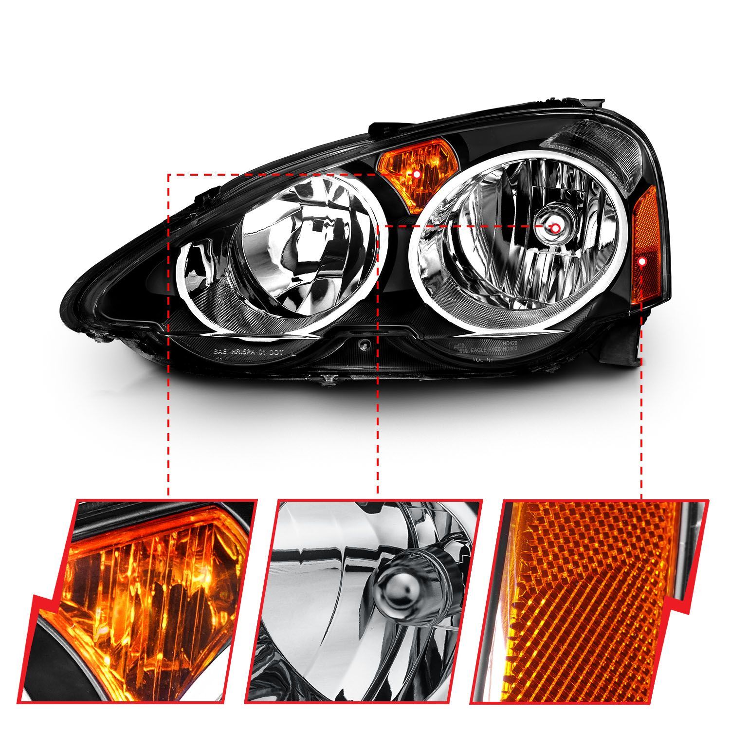 2002-2004 Acura RSX Anzo Crystal Headlights Black