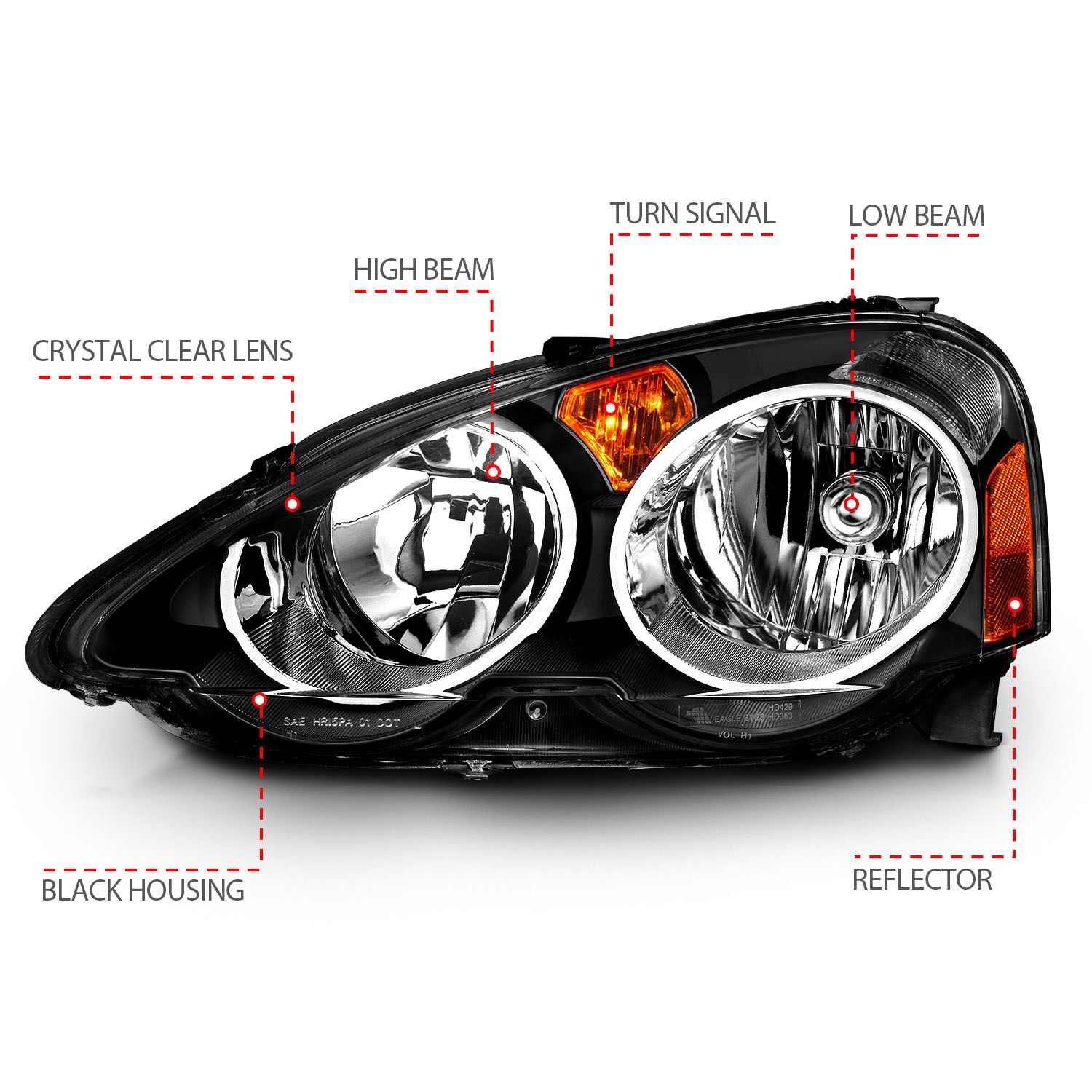 2002-2004 Acura RSX Anzo Crystal Headlights Black