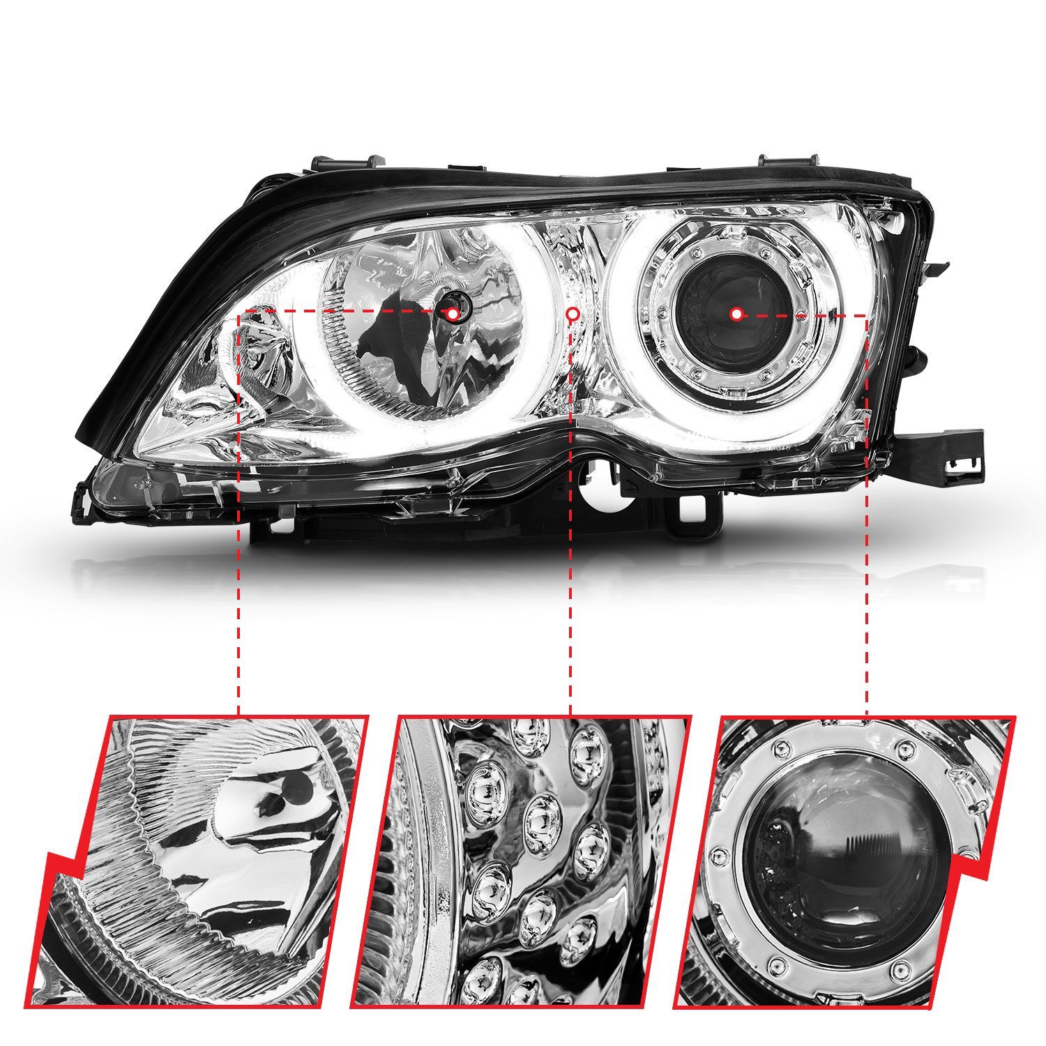 2002-2005 BMW 3-Series E46 4DR Anzo Projector Headlights W/ Halo Chrome