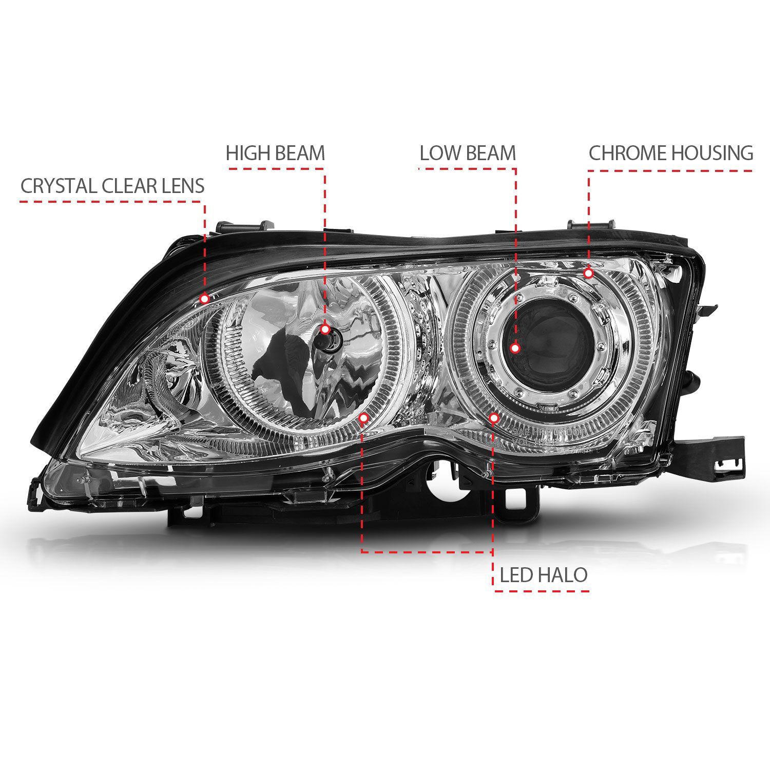 2002-2005 BMW 3-Series E46 4DR Anzo Projector Headlights W/ Halo Chrome